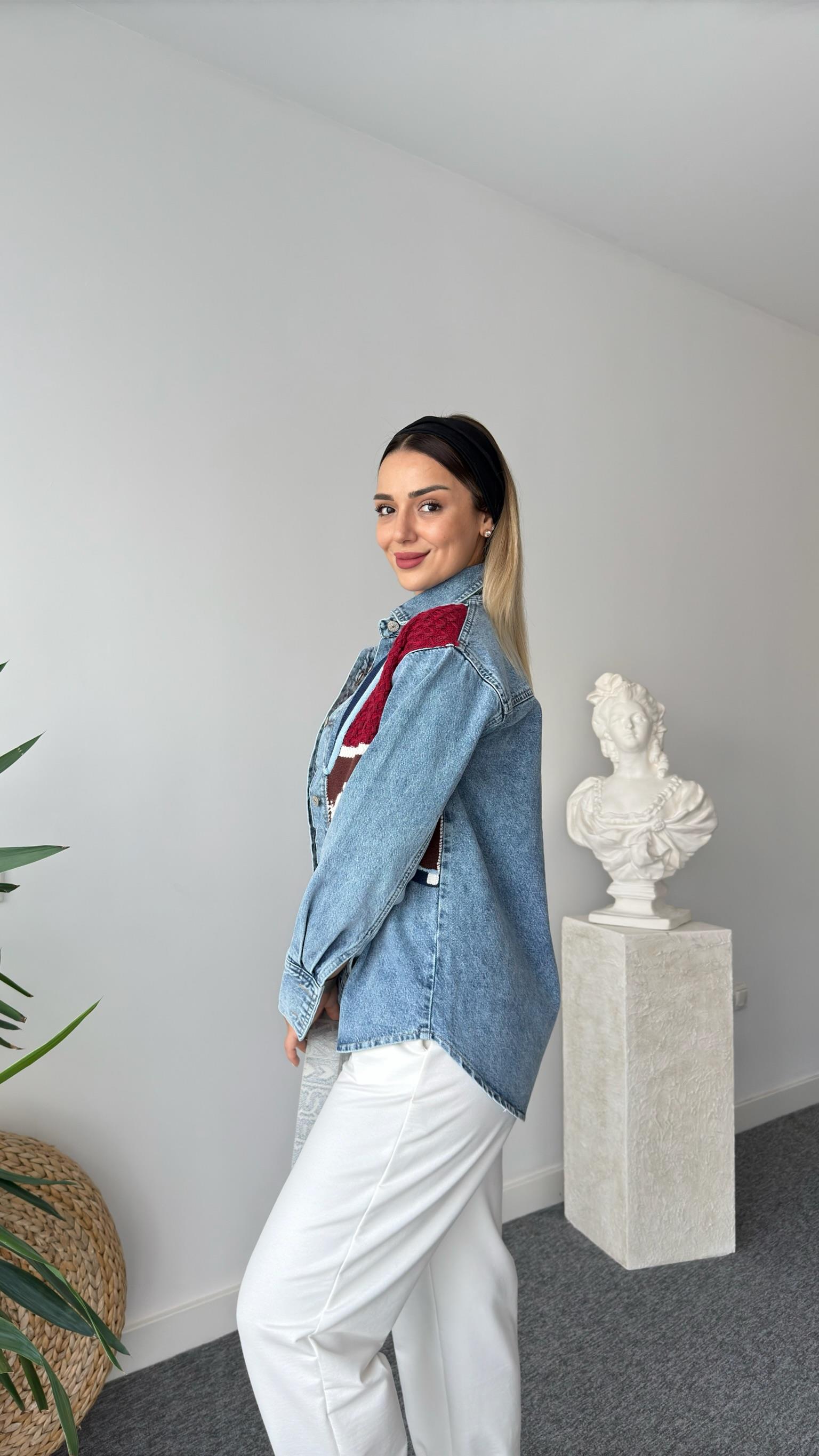 Belmira Renkli Triko Detaylı Jean Gömlek Ceket
