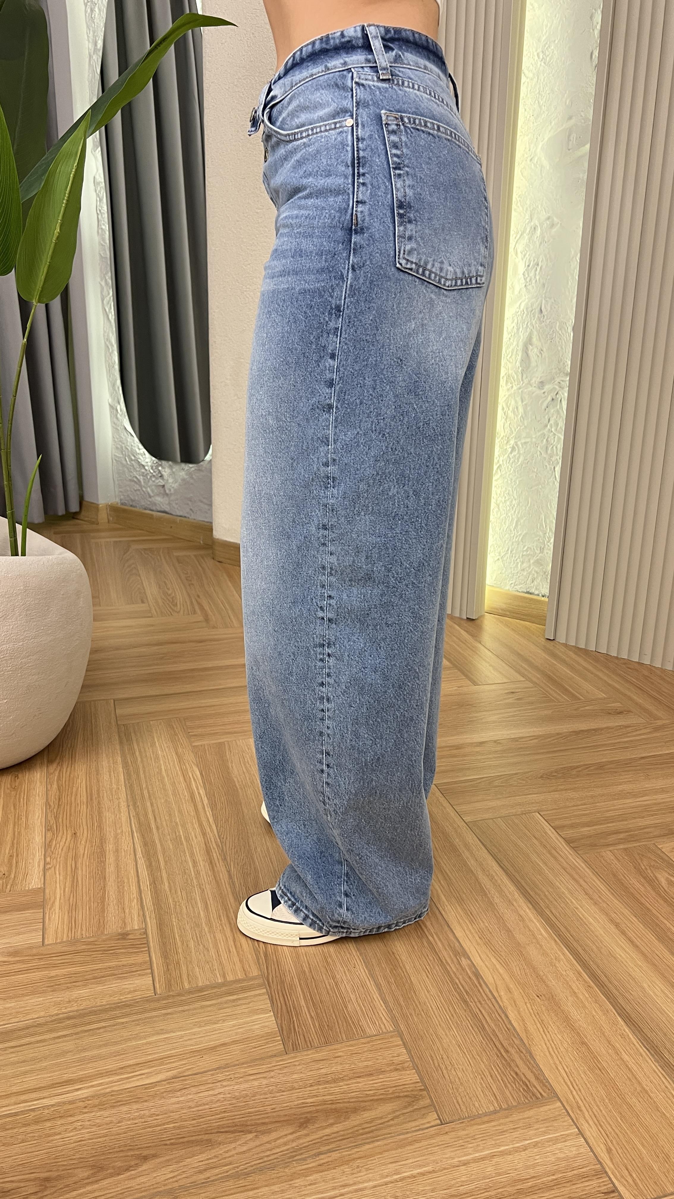 Daria Bel Detaylı Yıkamalı Baggy Jean
