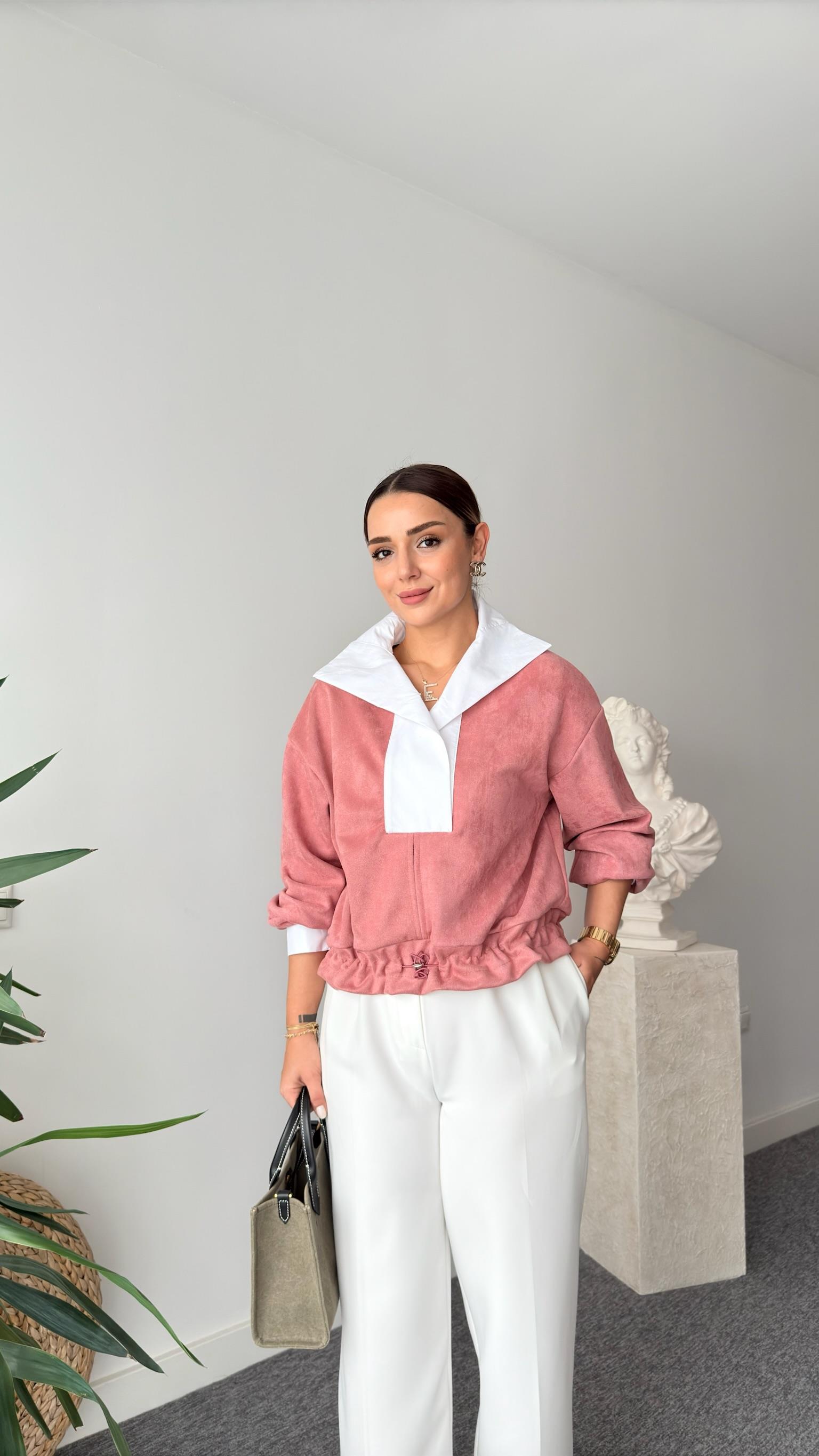 Gömlek Yaka Süet Pudra Sweat