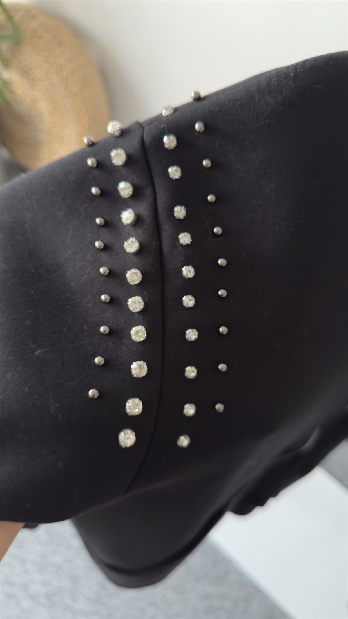 Orj Model Kolları Taşlı Siyah Sweat