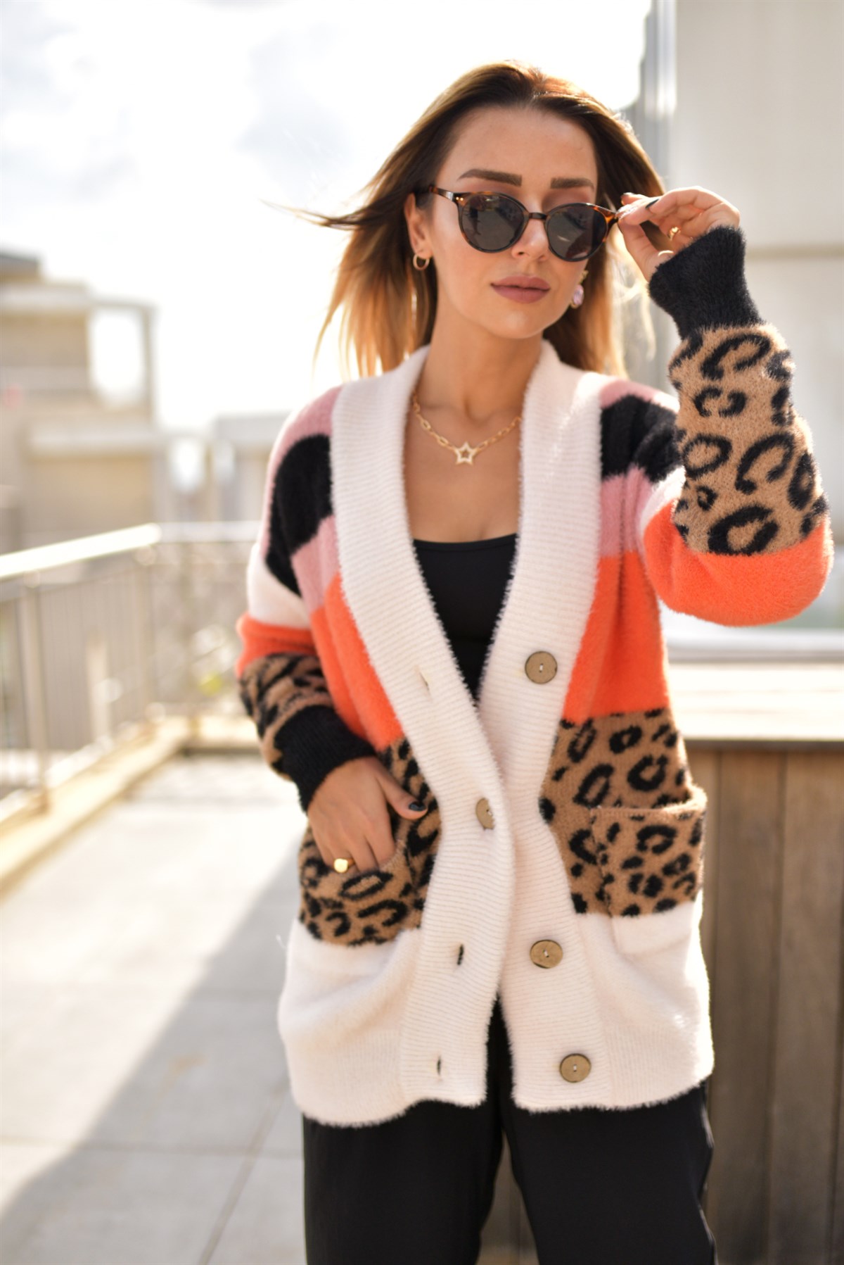 Leopar Detaylı Yumoş Hırka