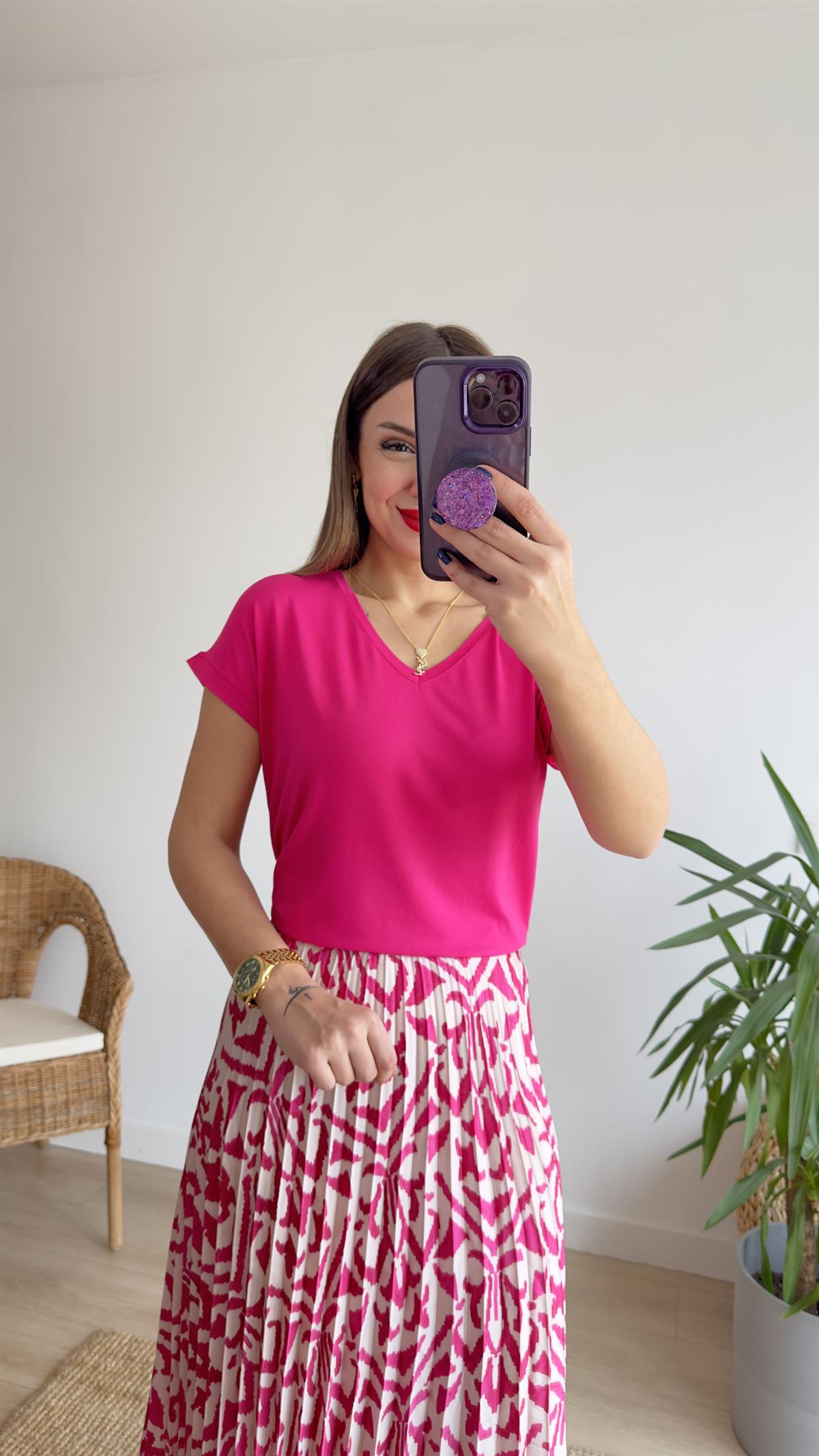 Viskon V Yaka Pembe Basic