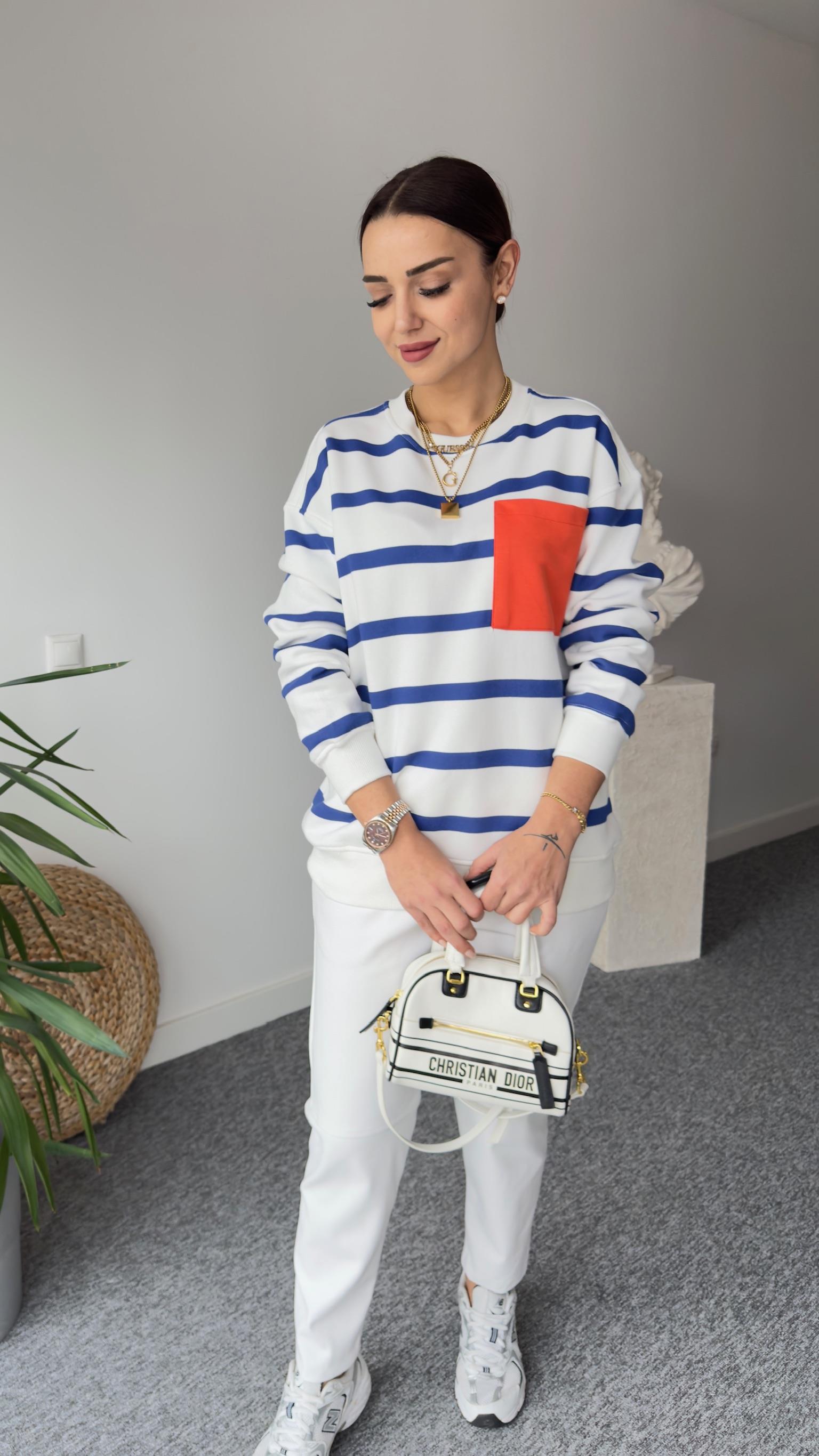 Cebi Turuncu Mavi Çizgili Sweatshirt