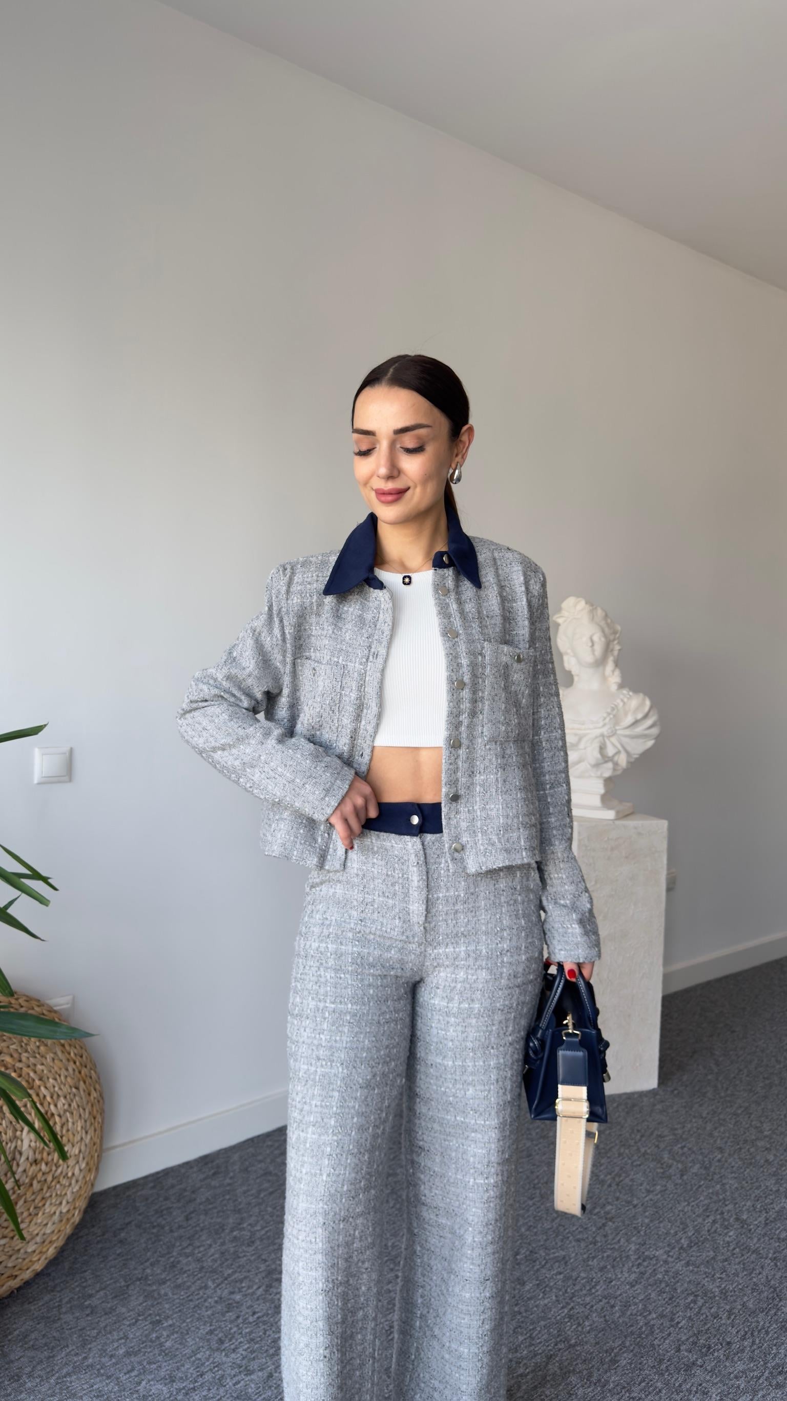 Rino Gri Ceketli Tüvit Takım