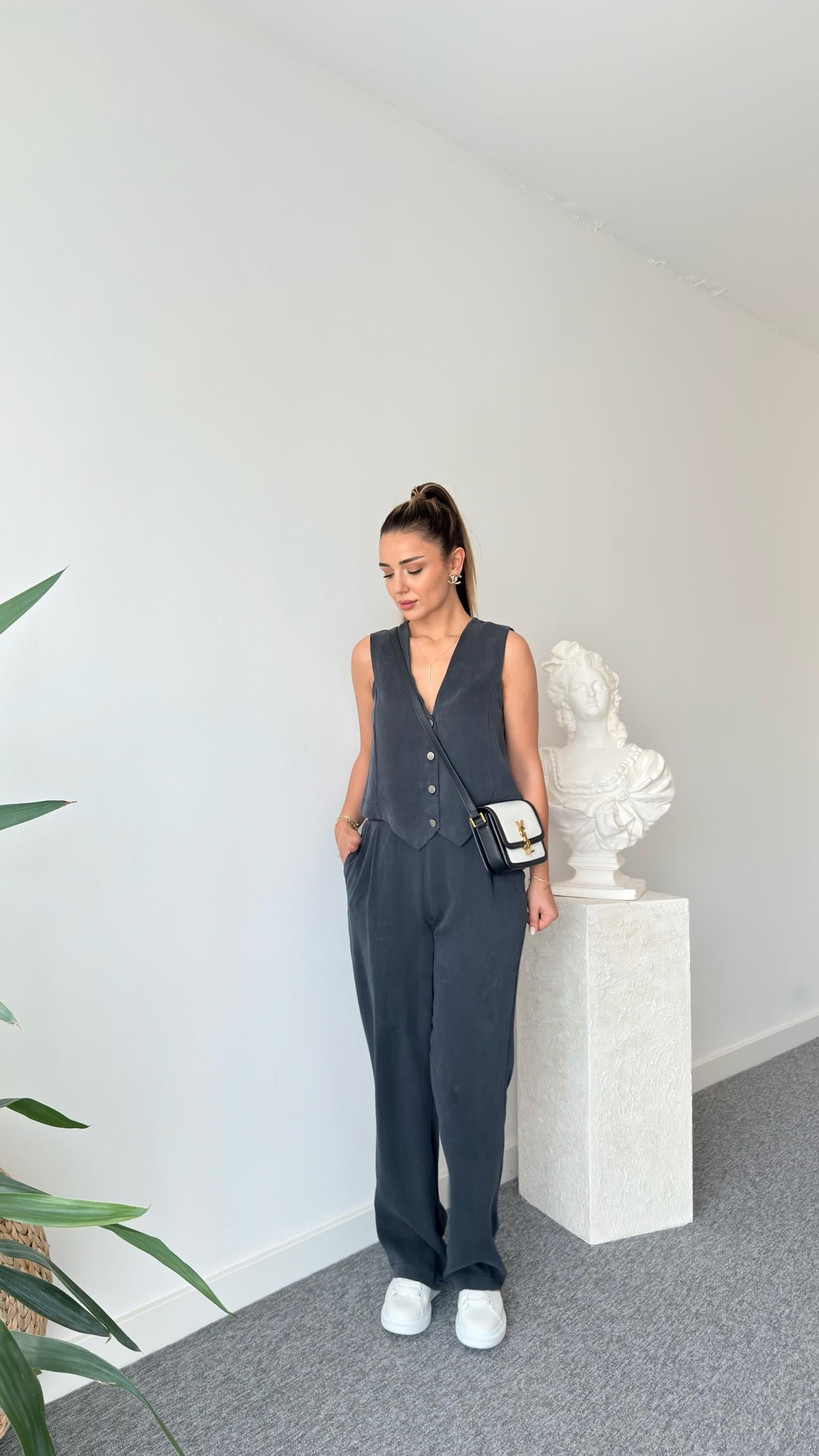 Antrasit Clare Yelekli Tensel Takım 