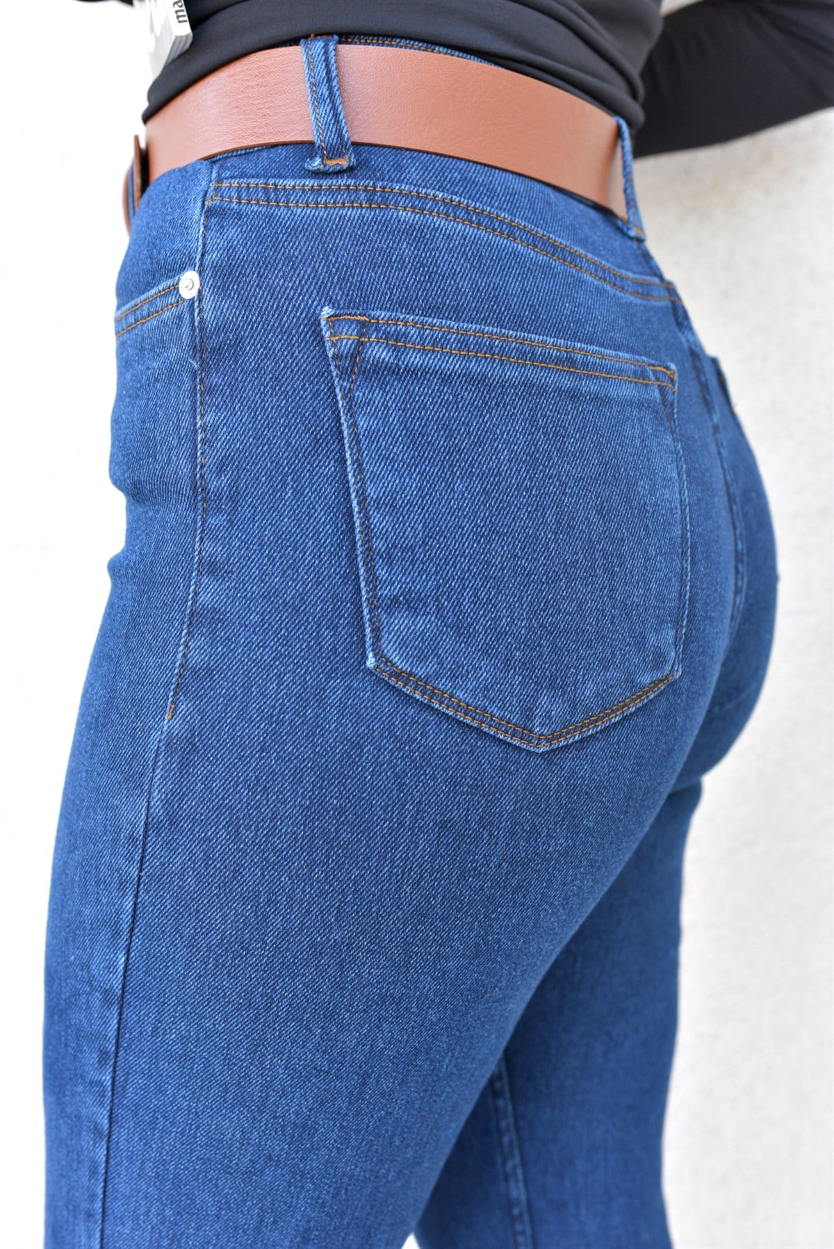 Lacivert Likralı Mom Jean