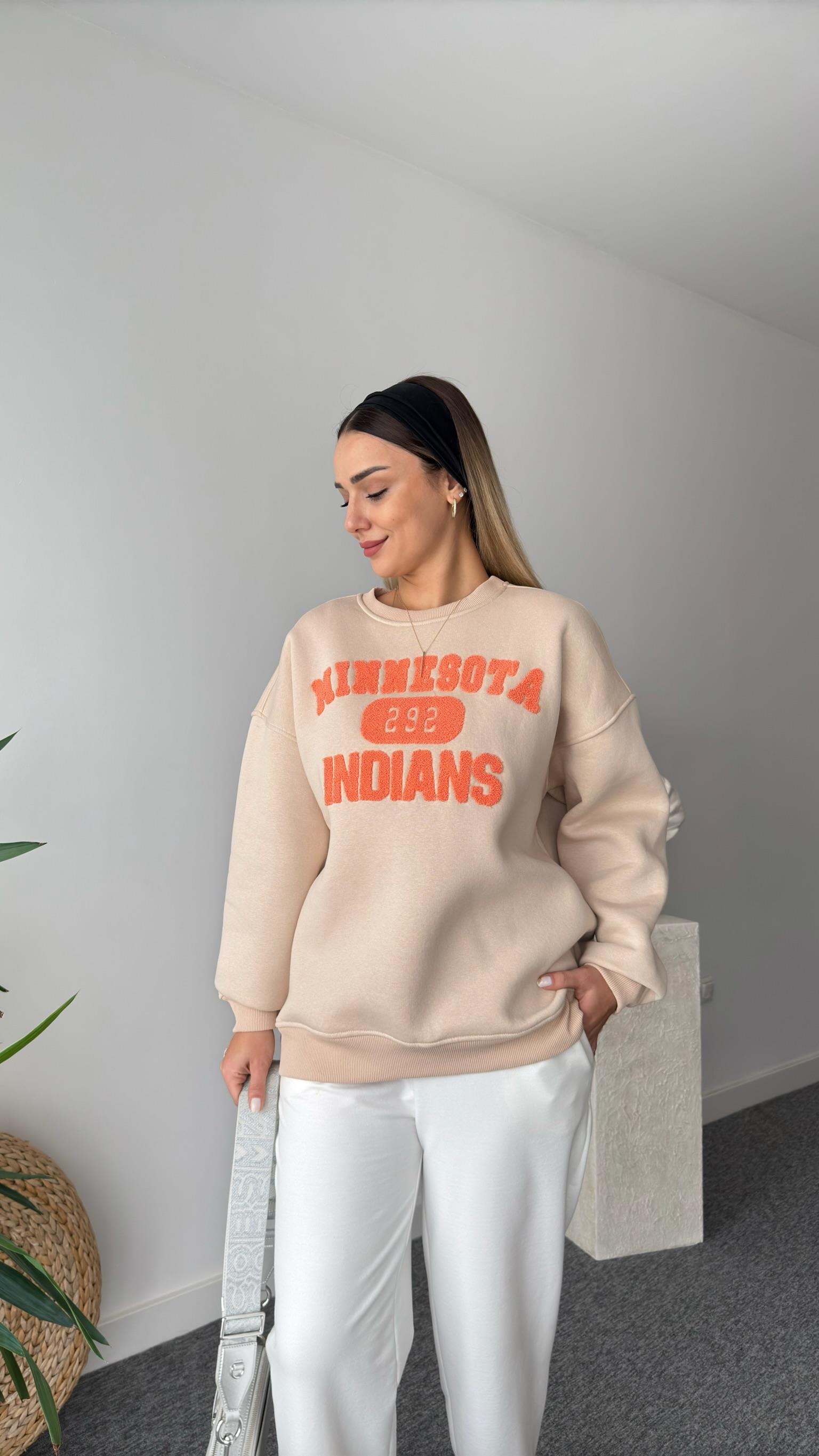 Minnesota Yazılı Bej Sweatshirt