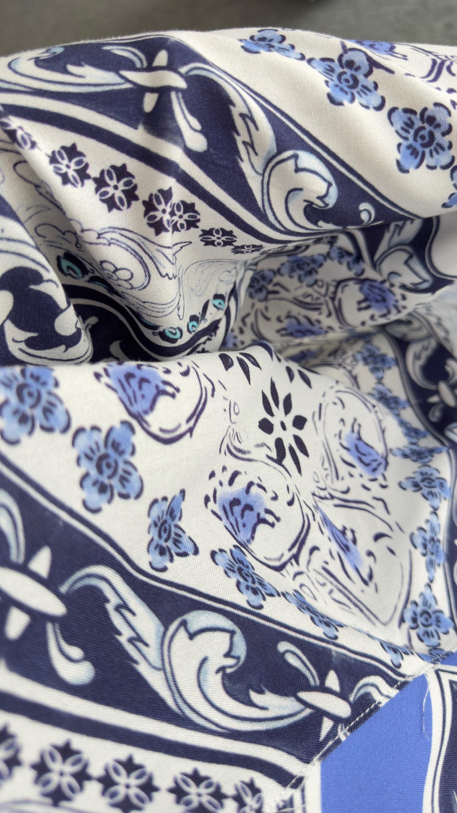 Medi Etnik Desen Viskon Mavi Kimono