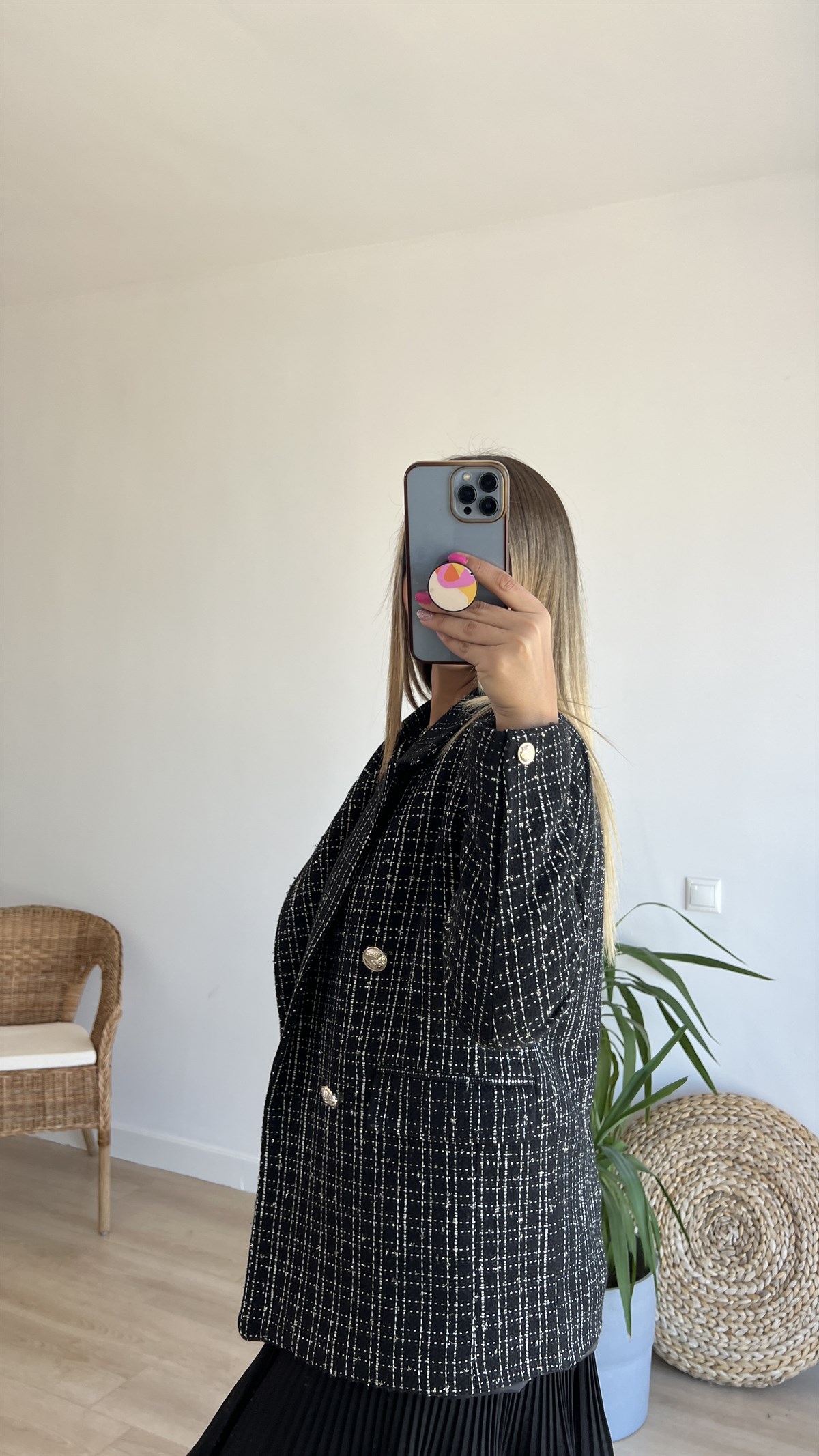 Siyah Beyaz Tüvit Blazer Ceket 