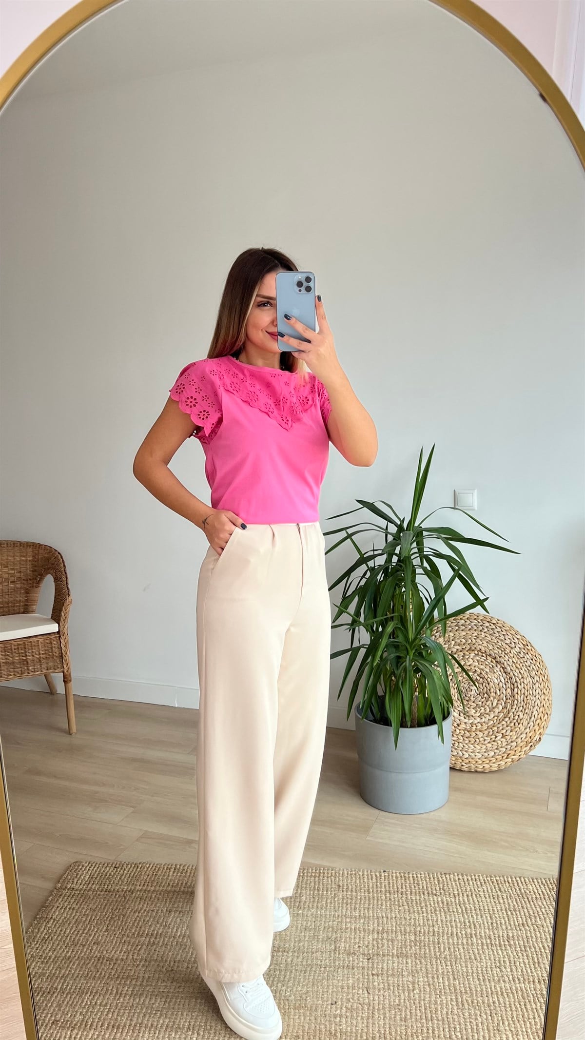 Kolları Fisto Pembe Tshirt