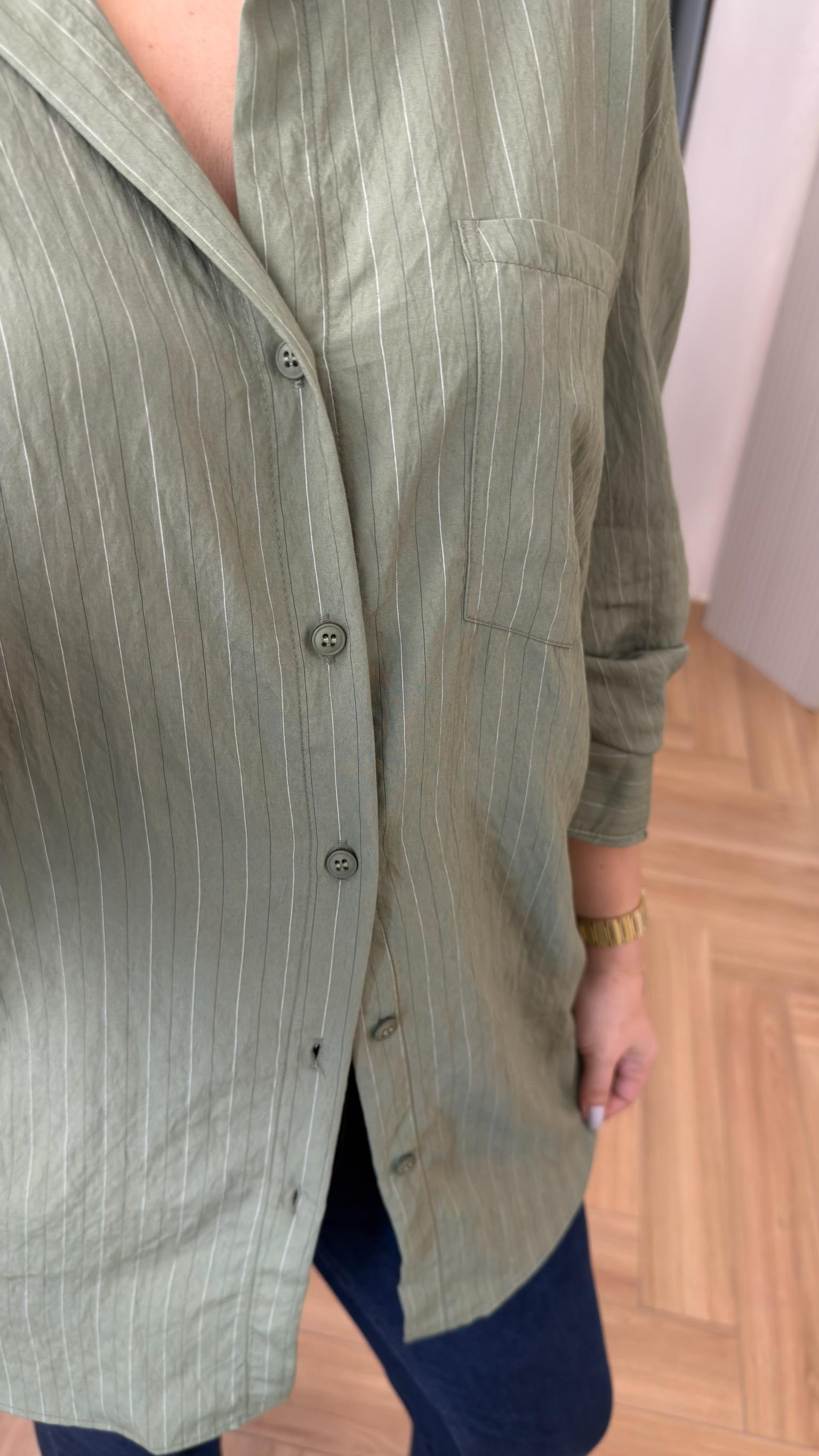 Haki Romily Salaş Çizgili Gömlek