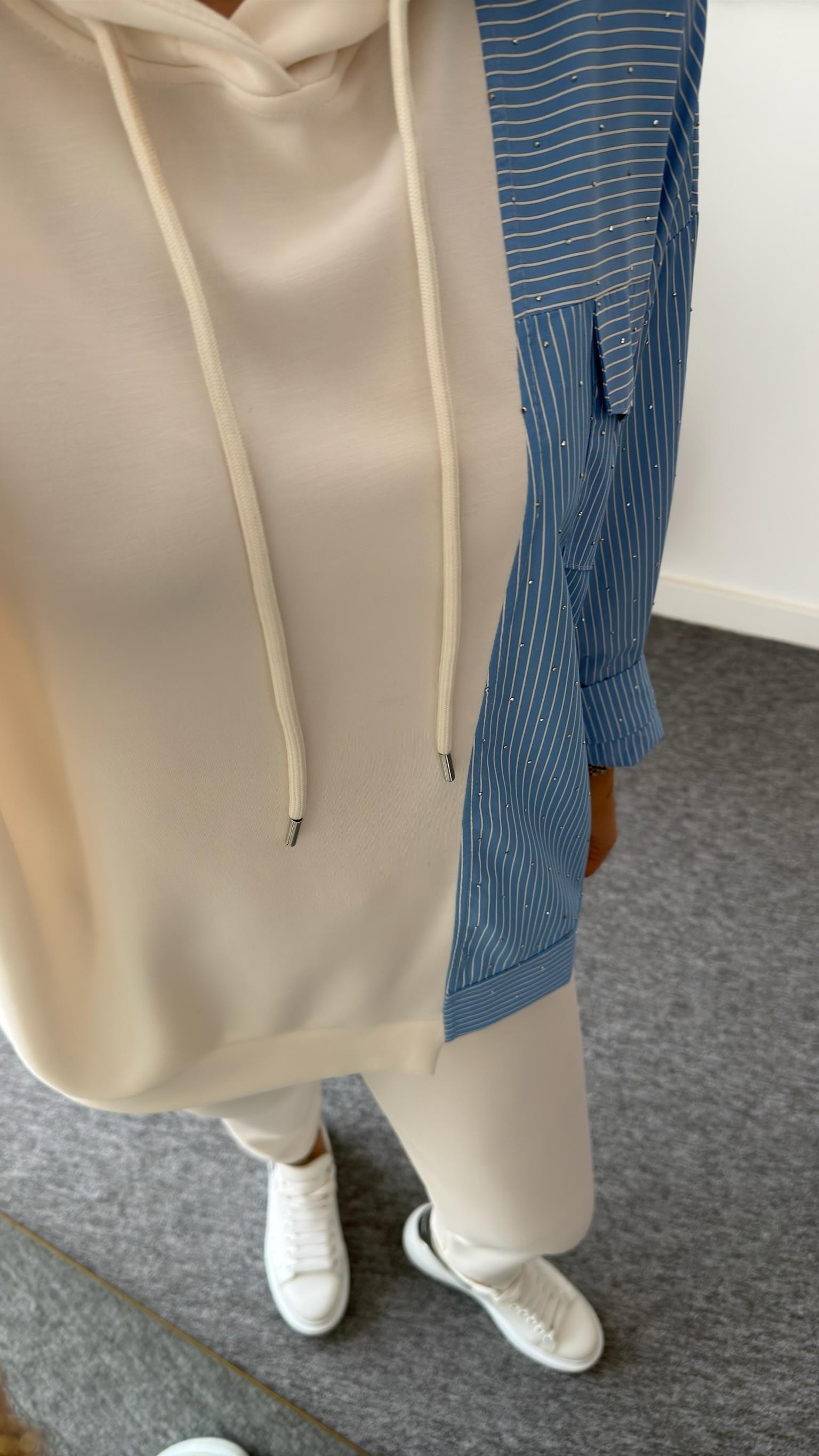 Quale Taşlı Poplin Garnili Modal Sweat