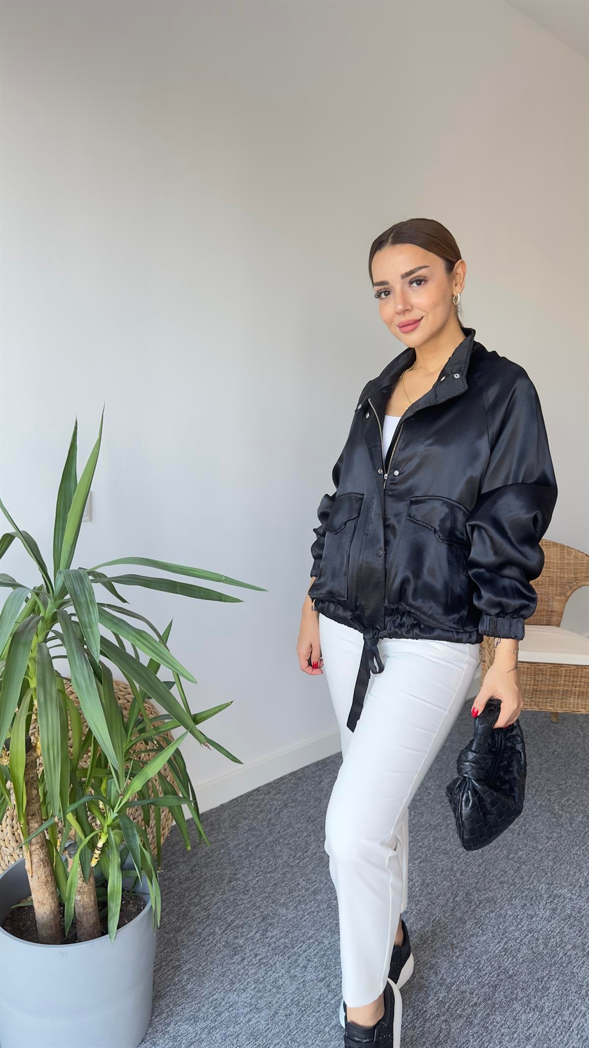 Saten Zra Model Siyah Bomber Ceket
