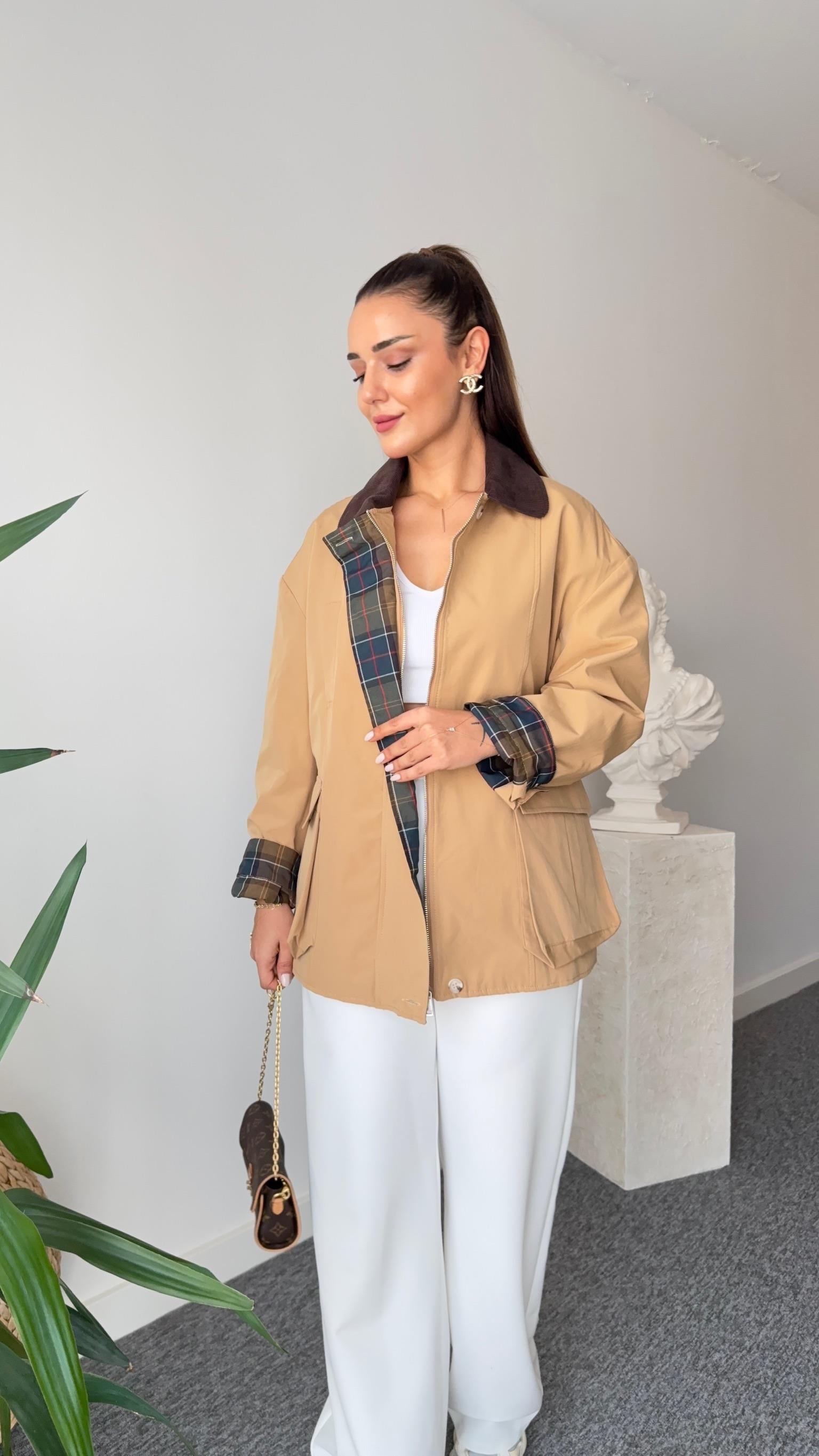 Camel Luba Premium Yaka Kadife Ceket