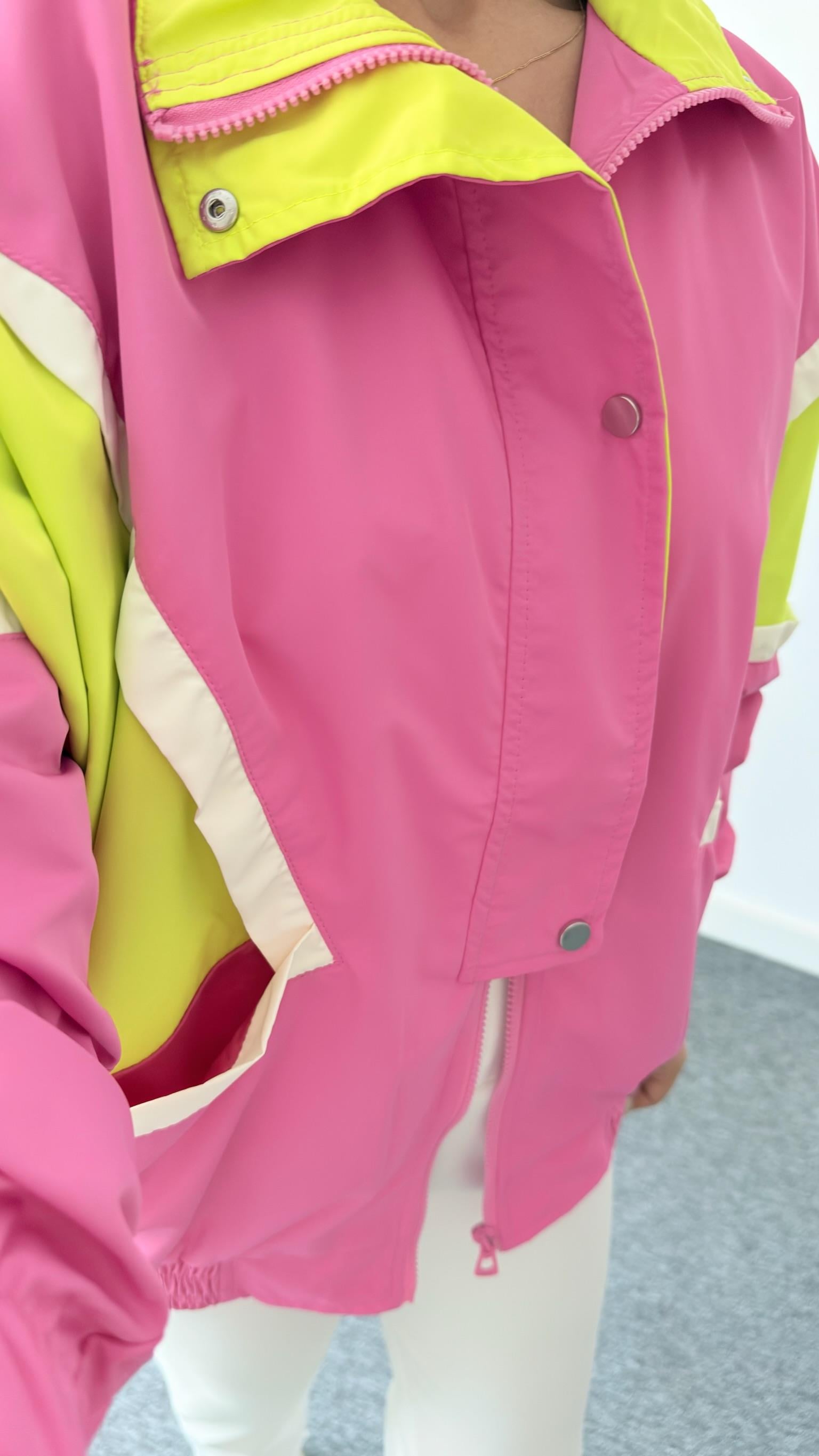 Romo Şerit Detaylı Pembe Paraşüt Ceket