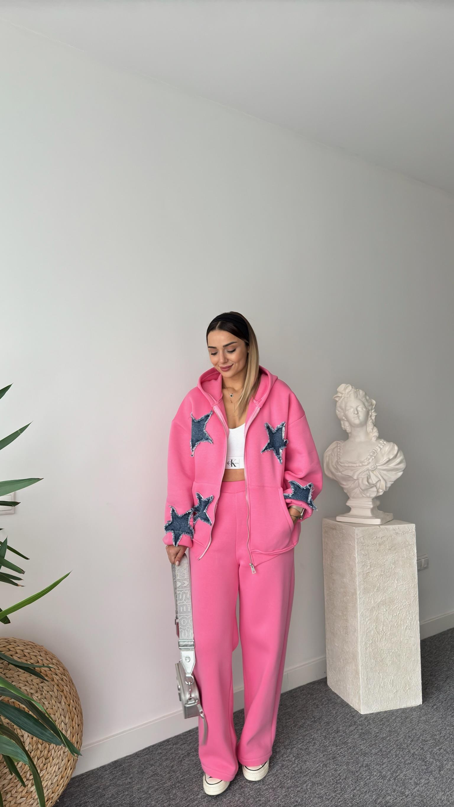 Denim Yıldız Detaylı Pembe Tasarım Takım