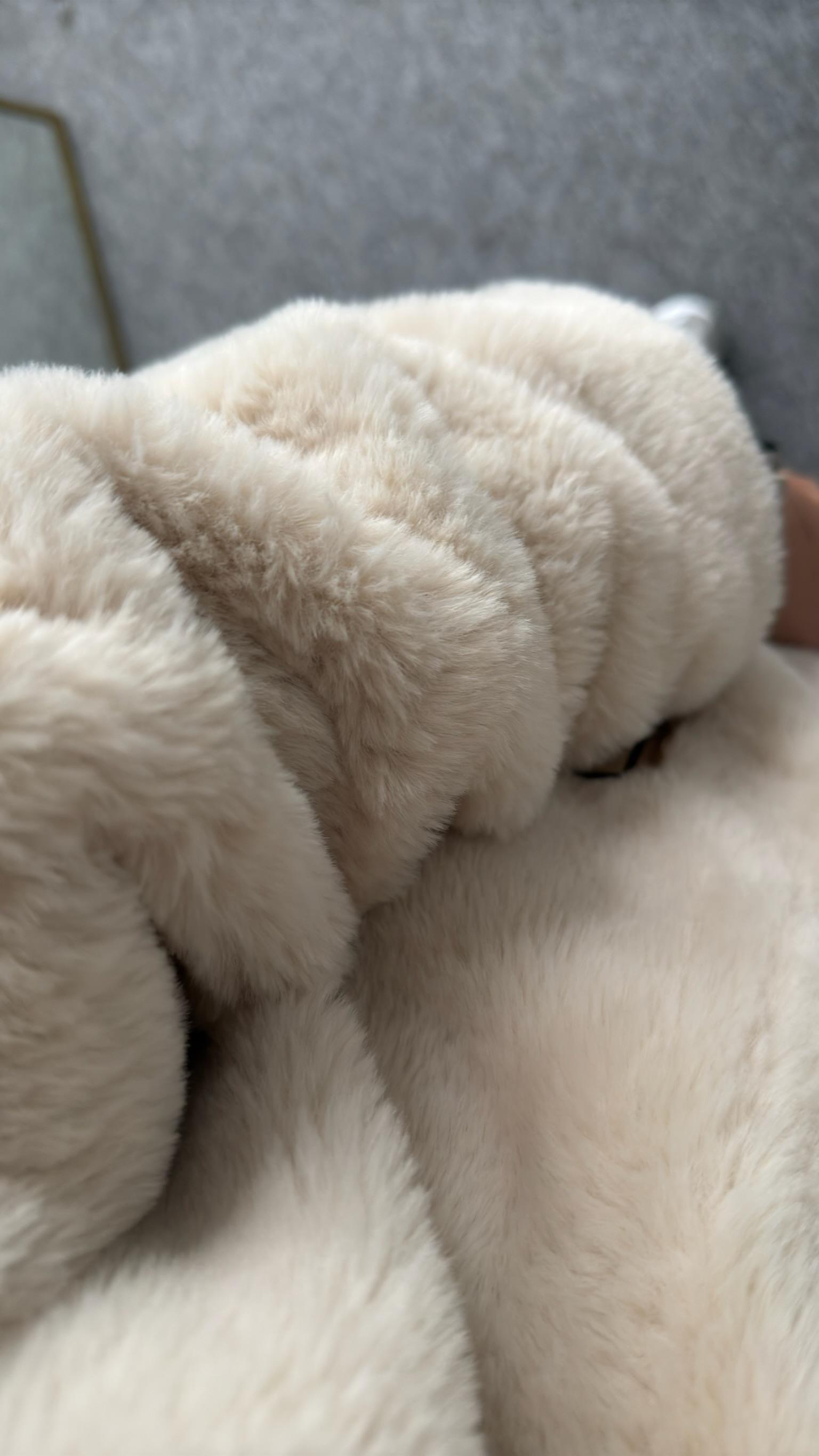 Ekru Sırtı Yazı Detaylı Peluş Mont