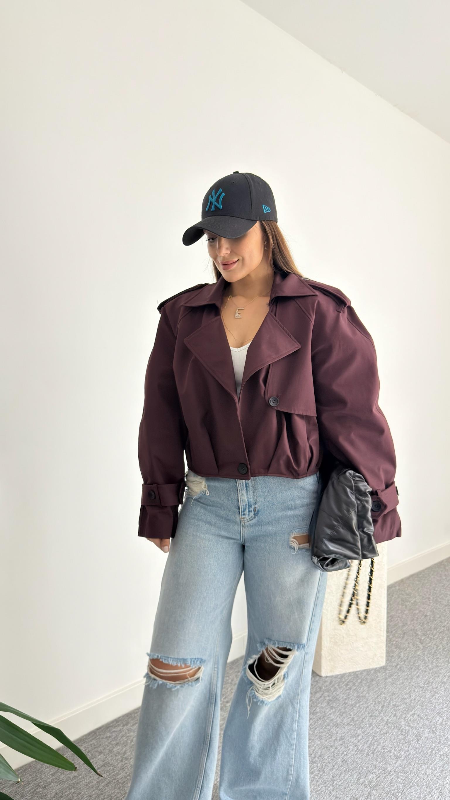 Bordo Balon Model Tek Düğme Ceket