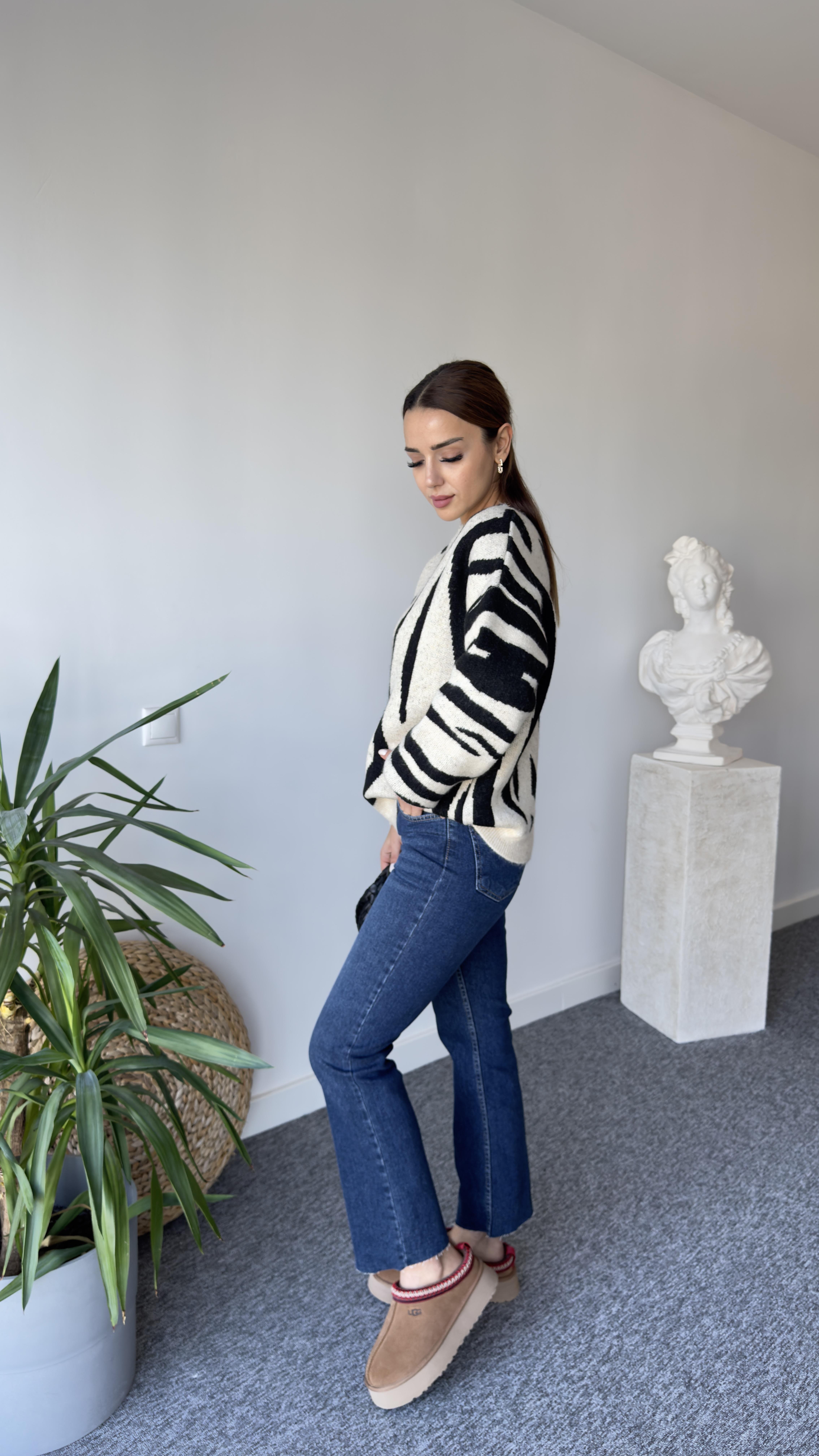 Moss Zebra Desen Salaş Kazak