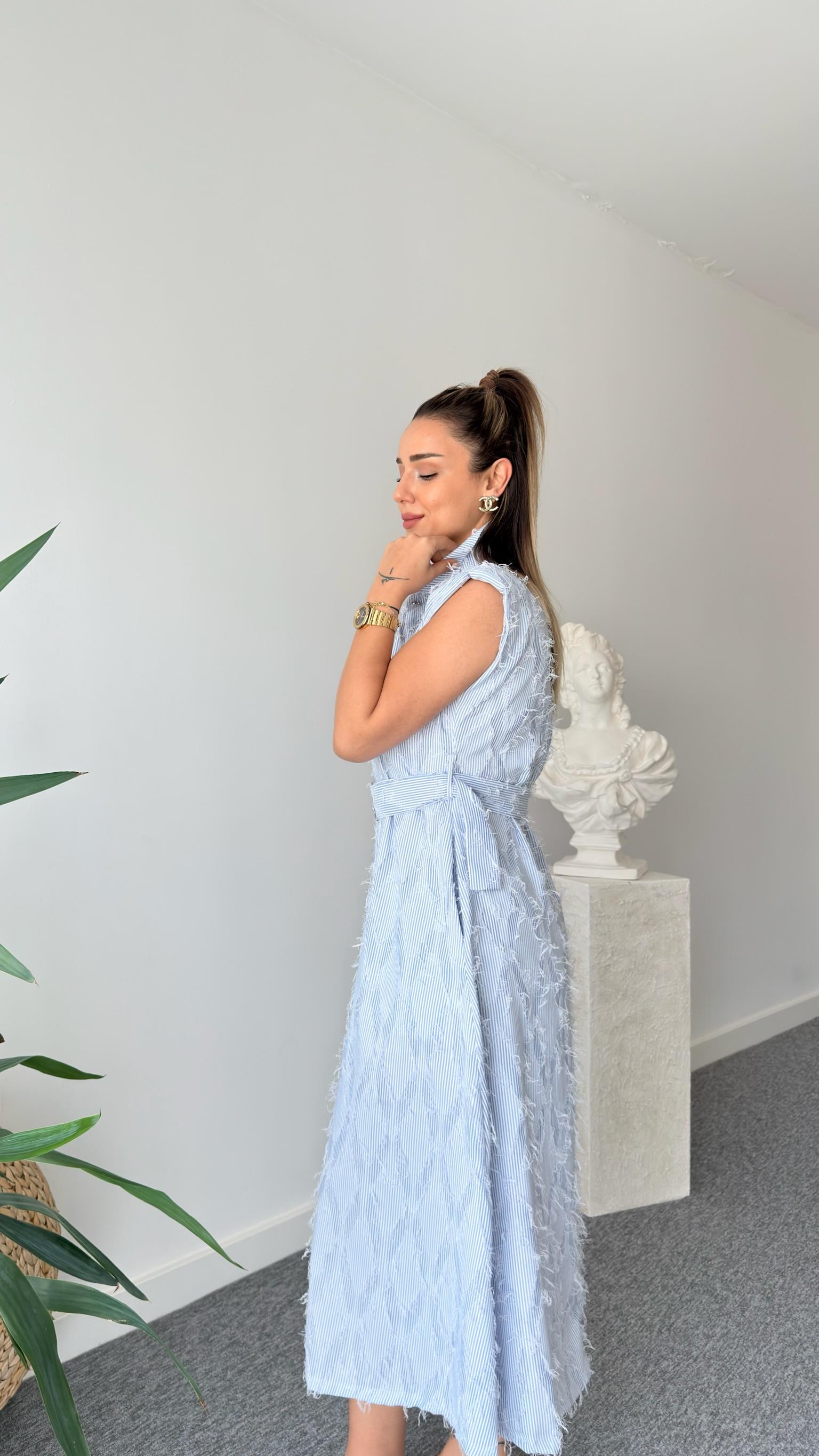 Maria Vatkalı Püsküllü Gömlek Elbise 