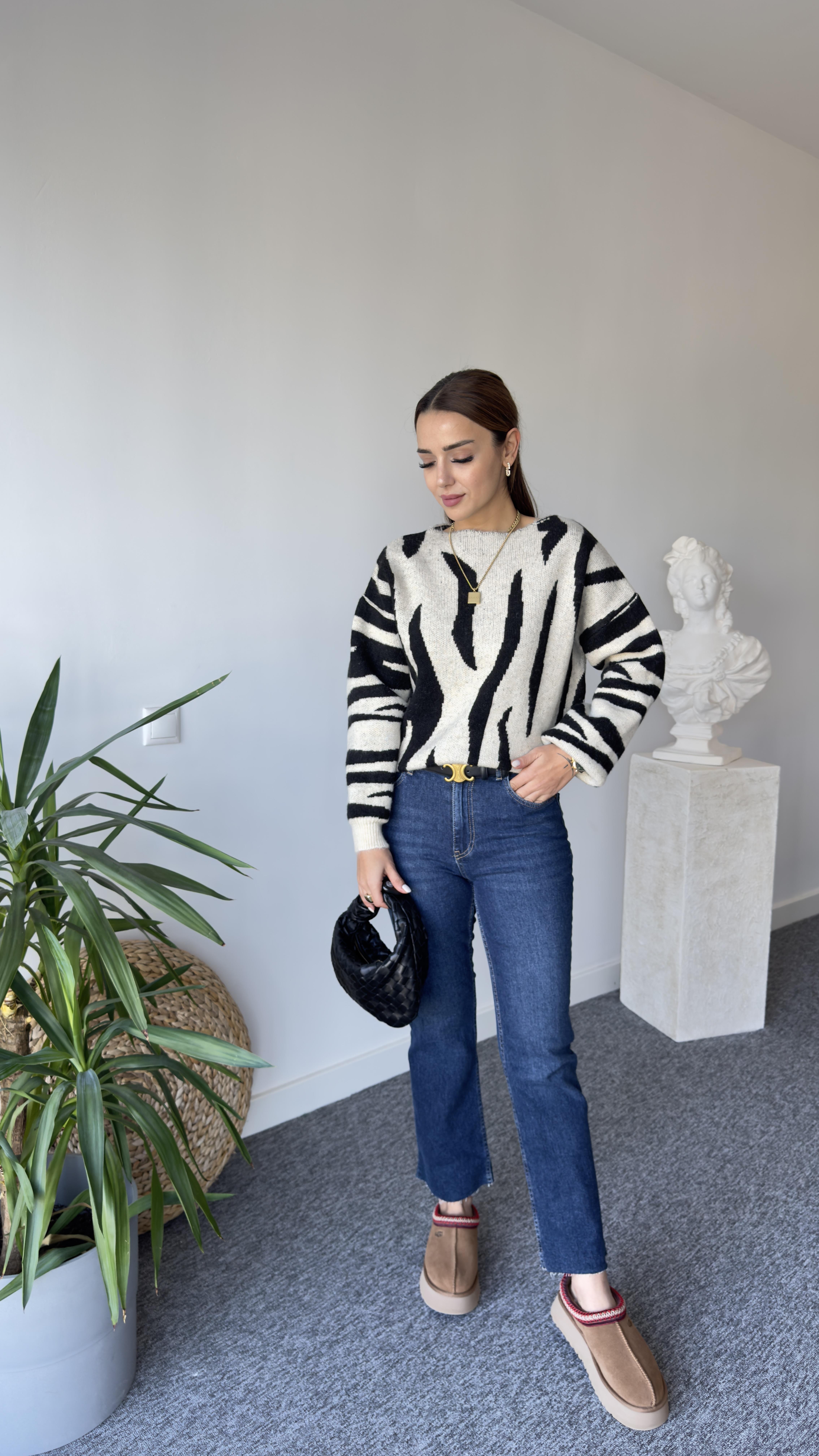 Moss Zebra Desen Salaş Kazak