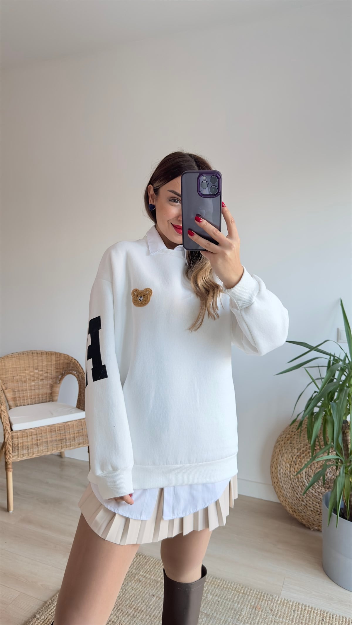 Sırtı Ayıcık Baskılı Sweat