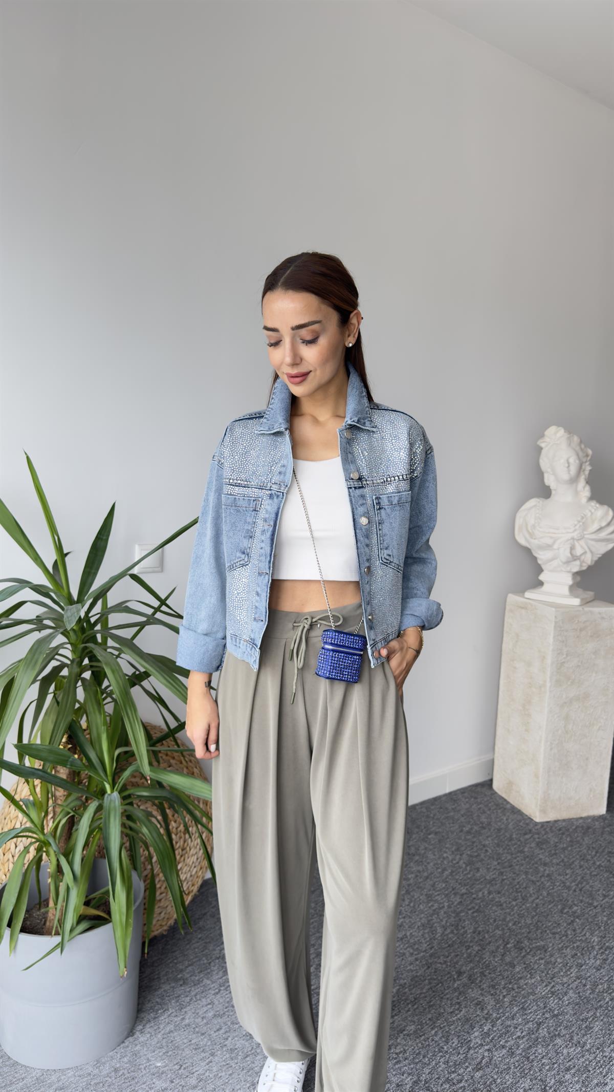 Bend Taş Detaylı Jean Ceket