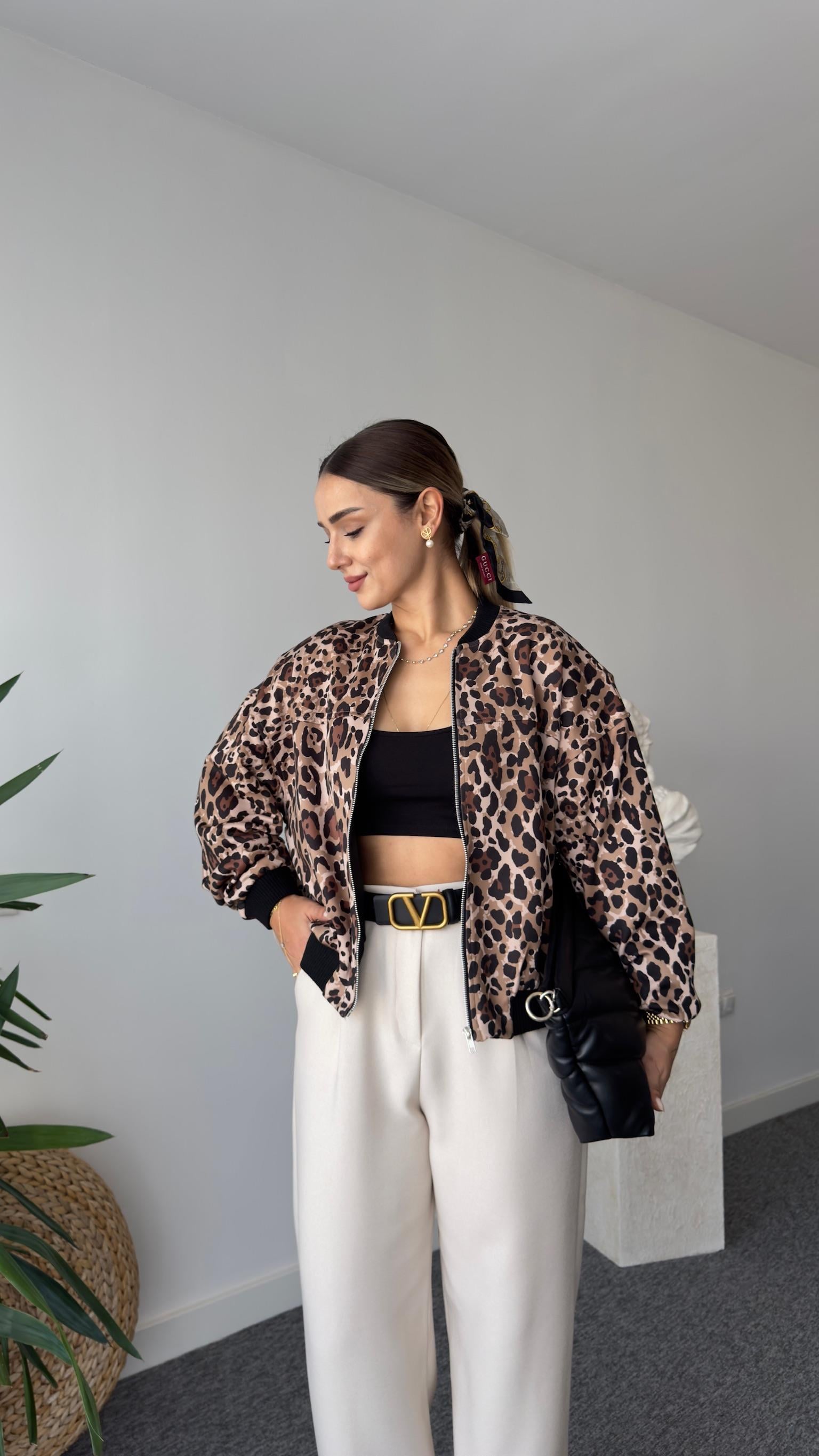 Ginny Astarlı Leopar Desen Bomber Ceket