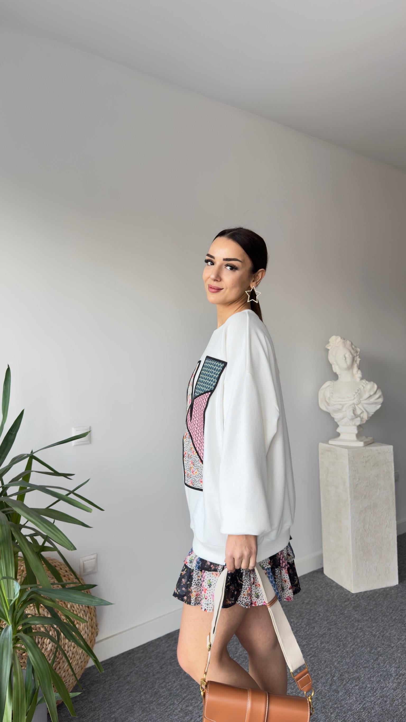W Harf Baskı Beyaz Sweatshirt