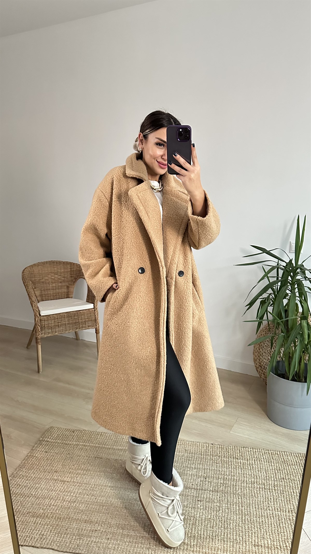 Camel Astarlı Buklet Kaban
