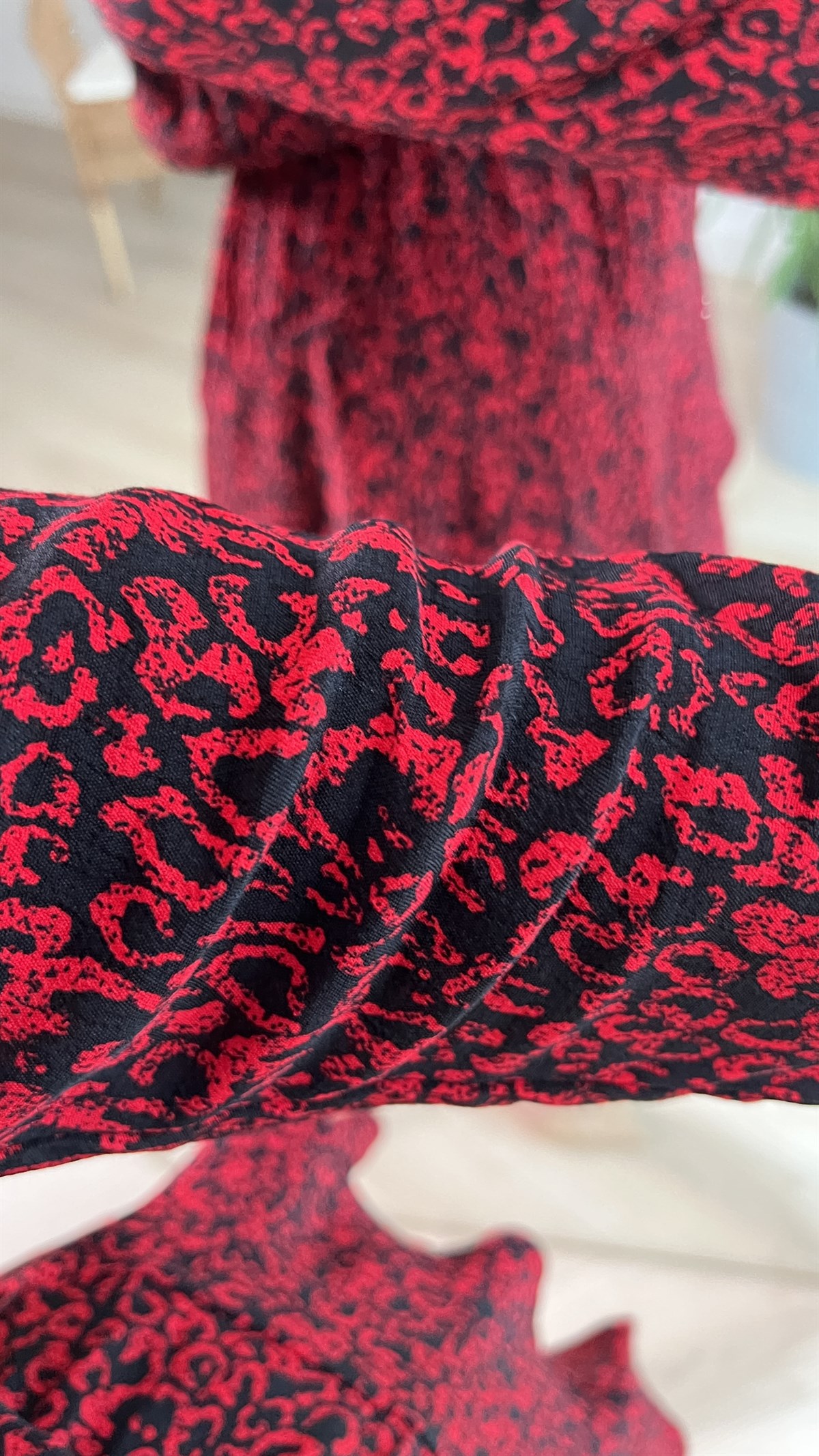  Kırmızı Leopar Desen Elbise 