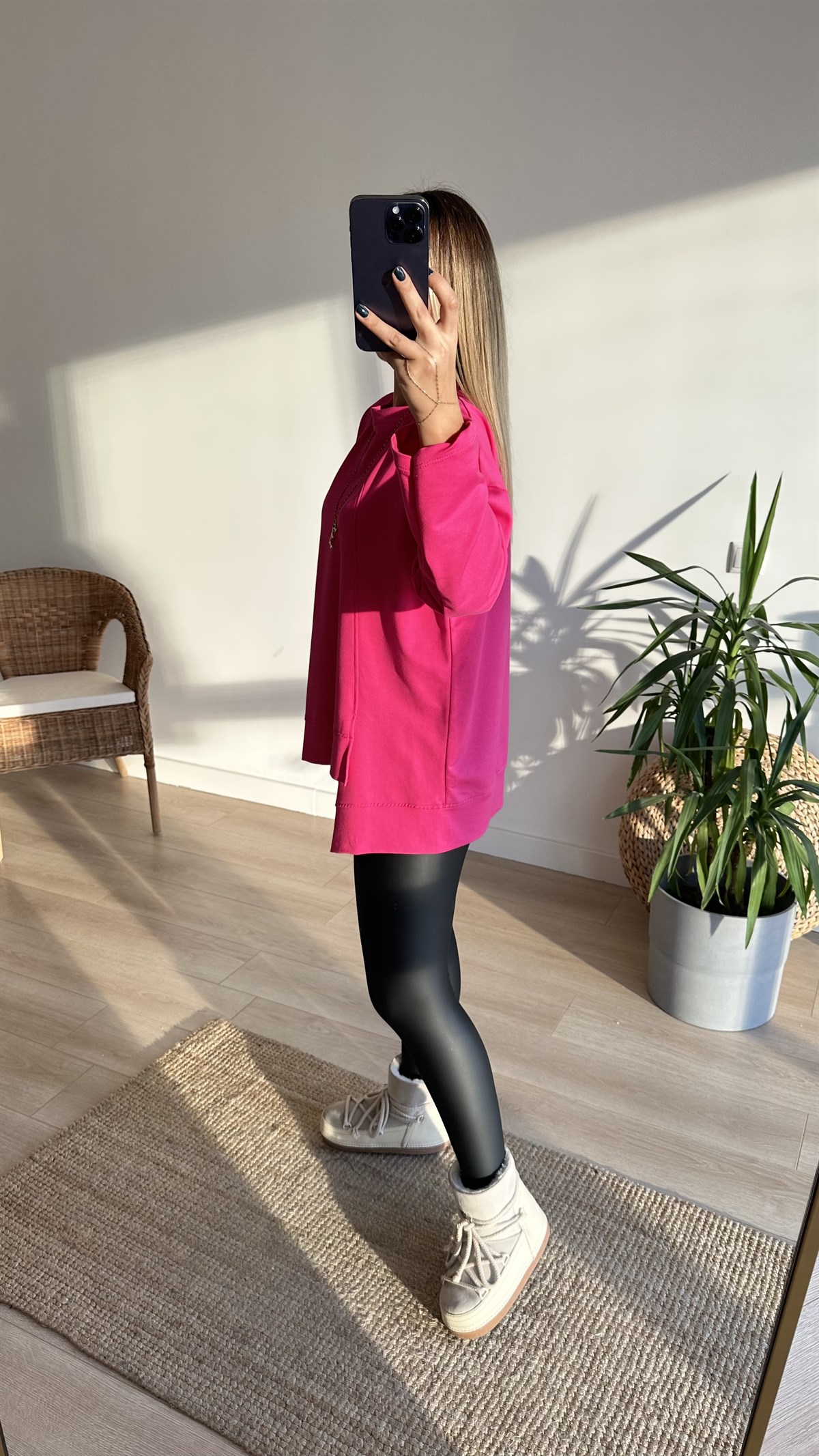 İki İplik Asimetrik Pembe Basic Sweat