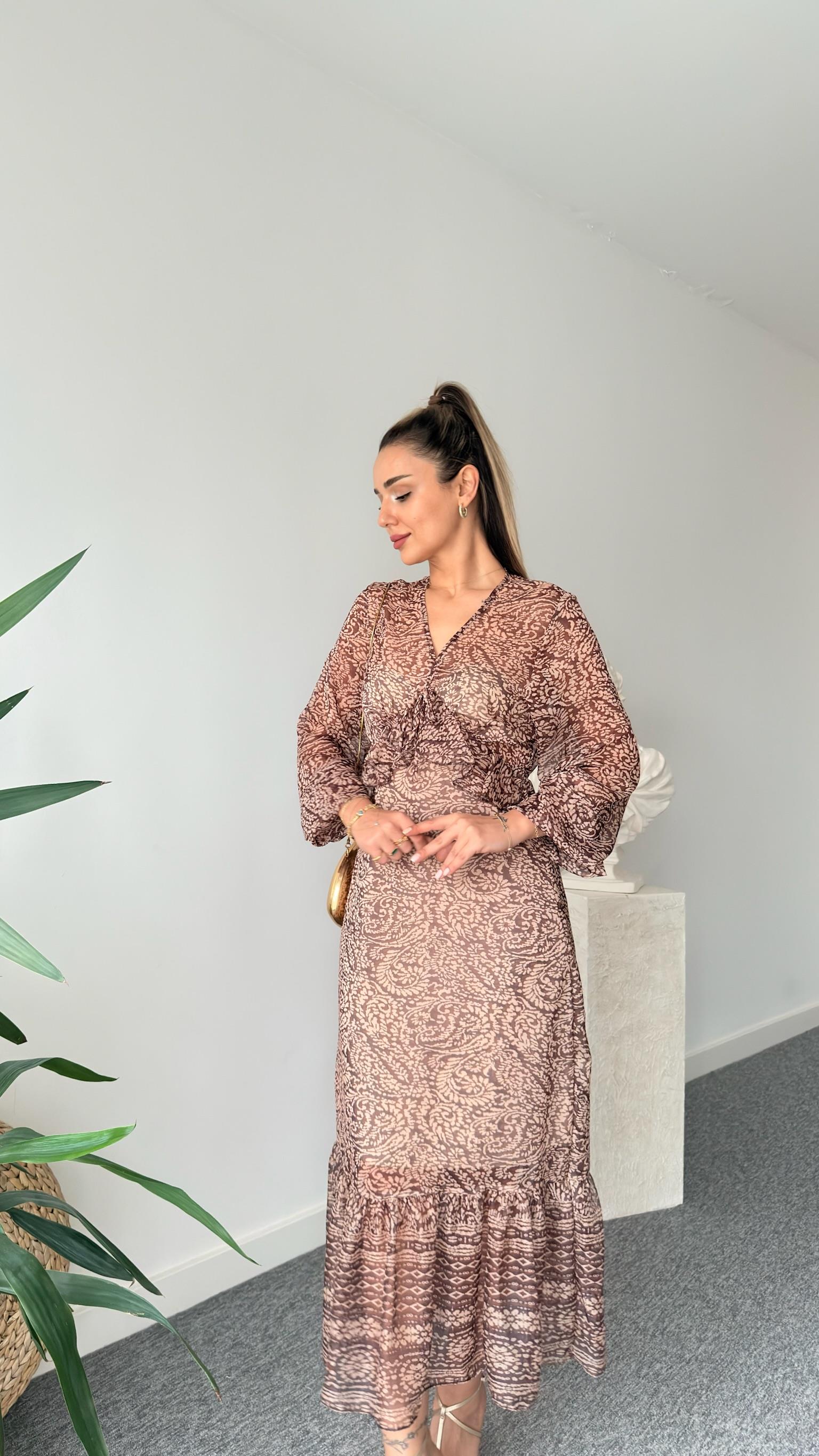 Fırfırlı Desenli Zra Model Elbise 