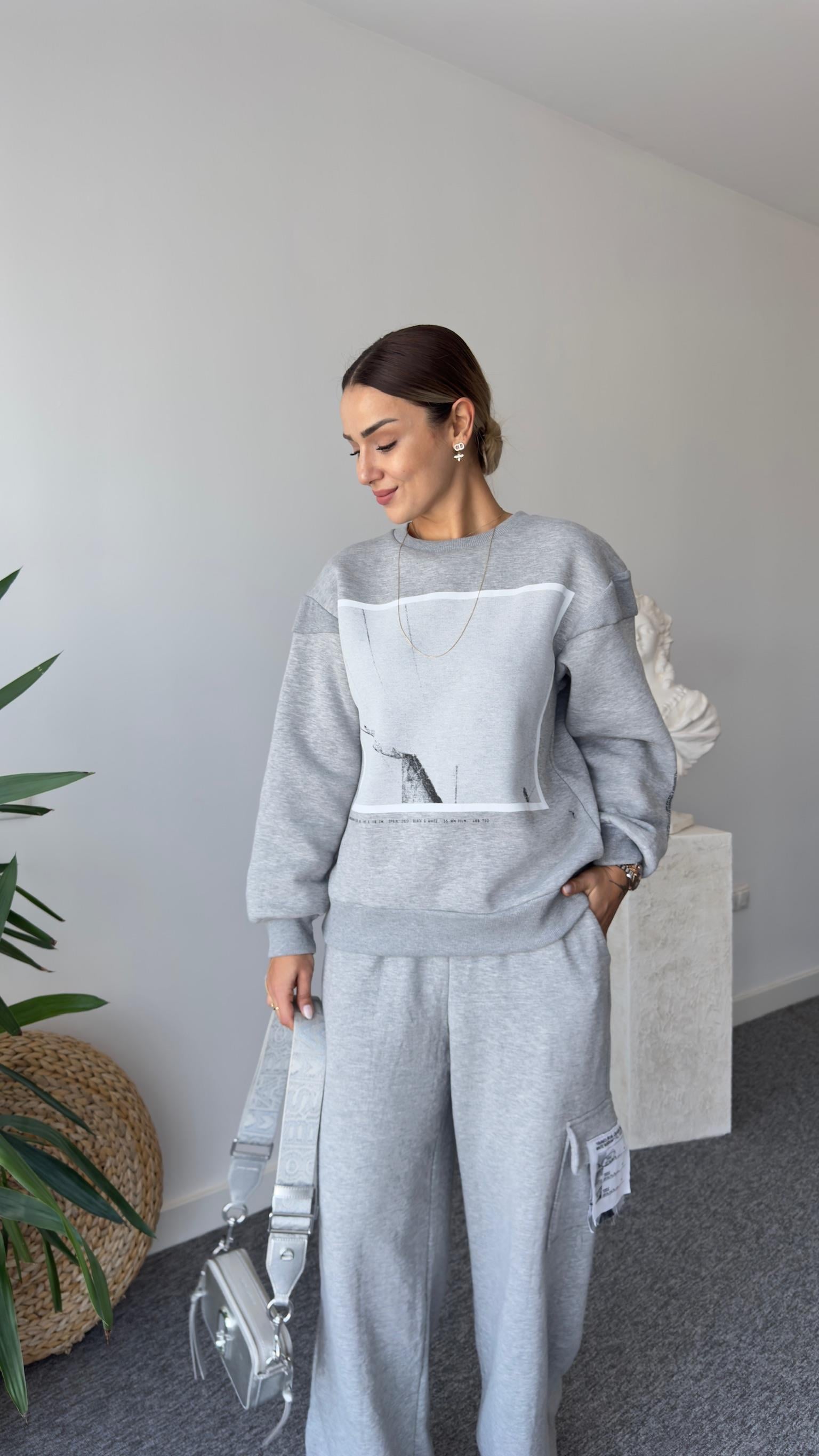 Bracha Etiket Ve Baskılı Gri Sweat