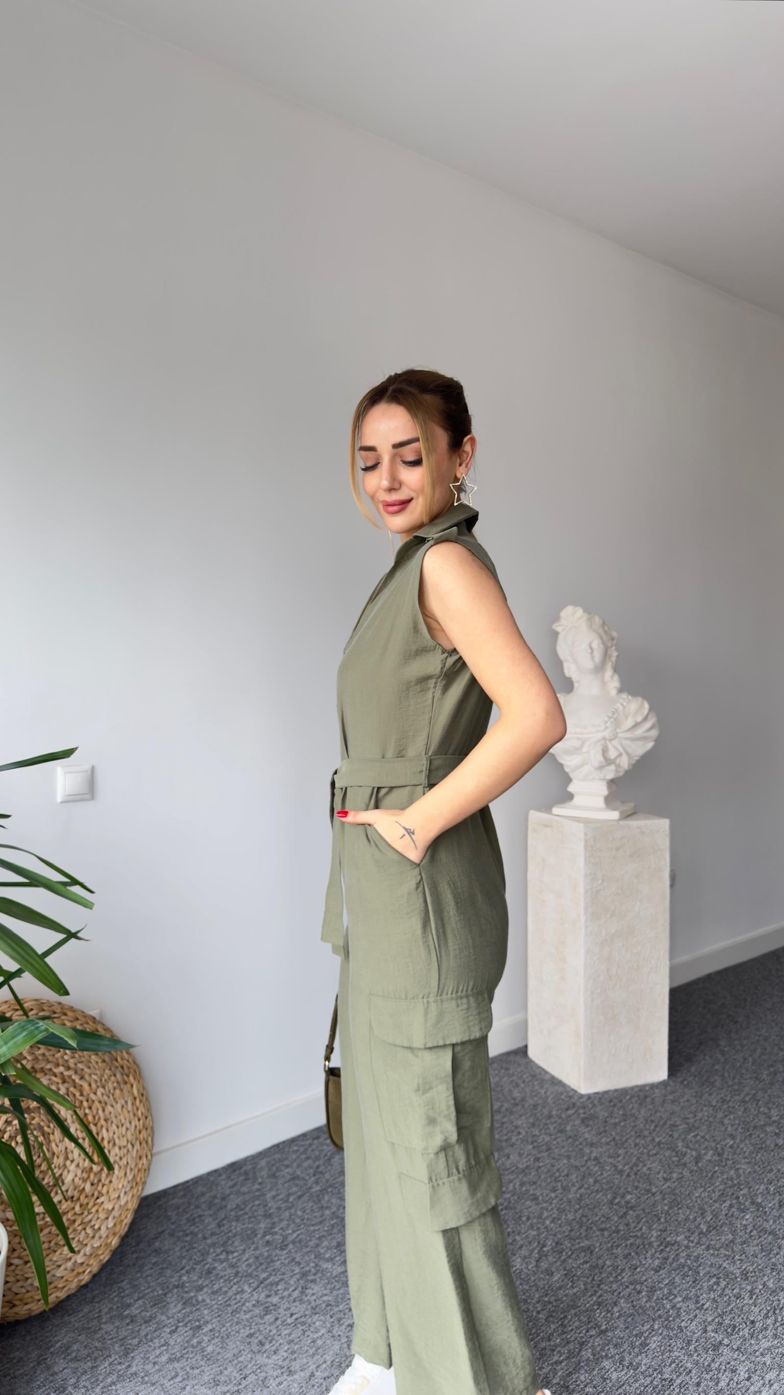 Kargo Cep Kuşaklı Haki Tulum