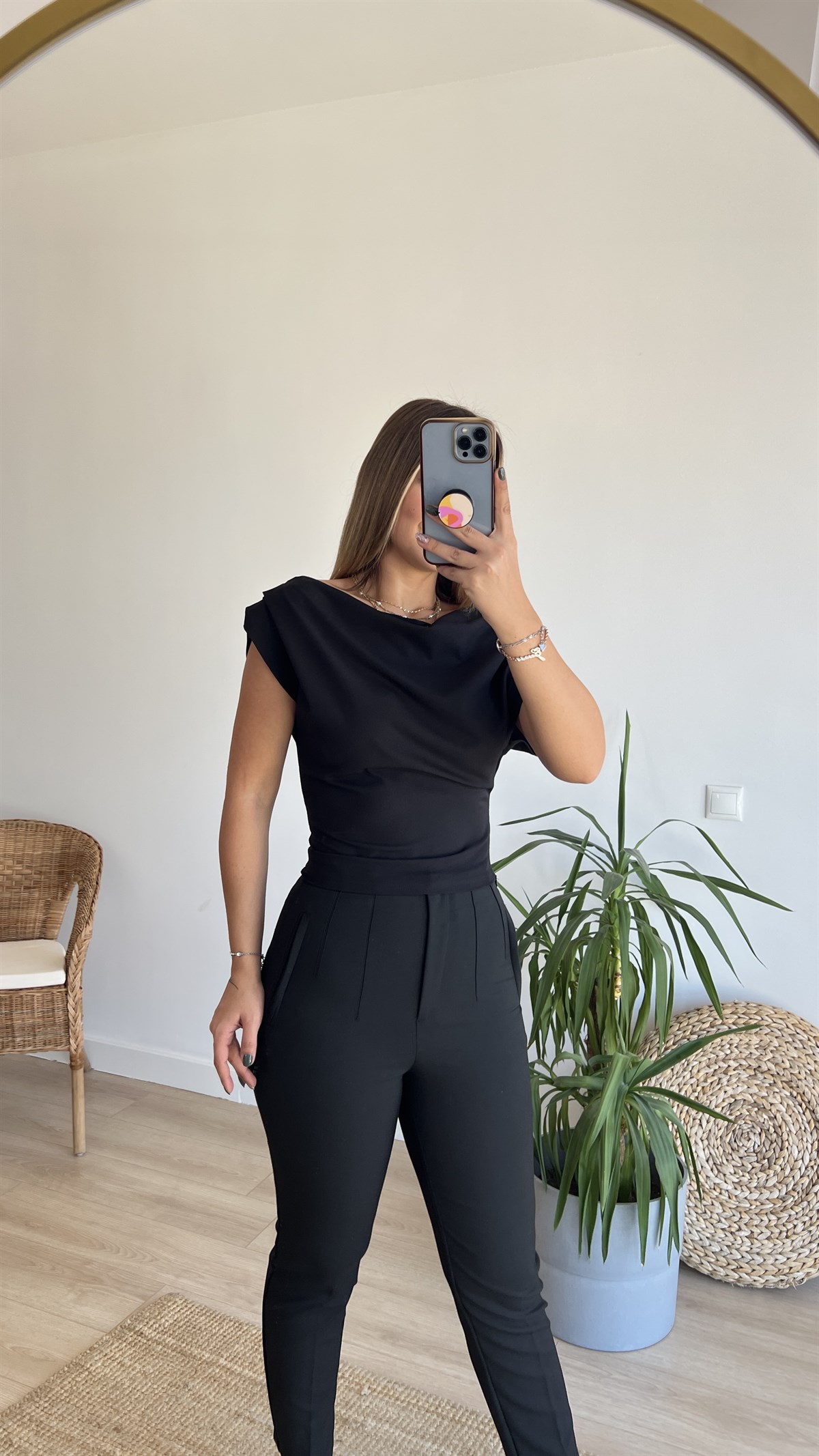 Yanı Fermuarlı Siyah Bluz 