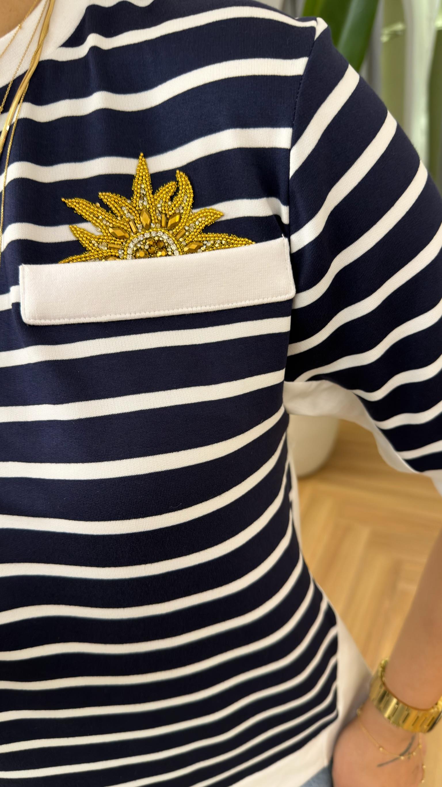Venna Taş Baskı Sırt Poplin Garnili Tshirt