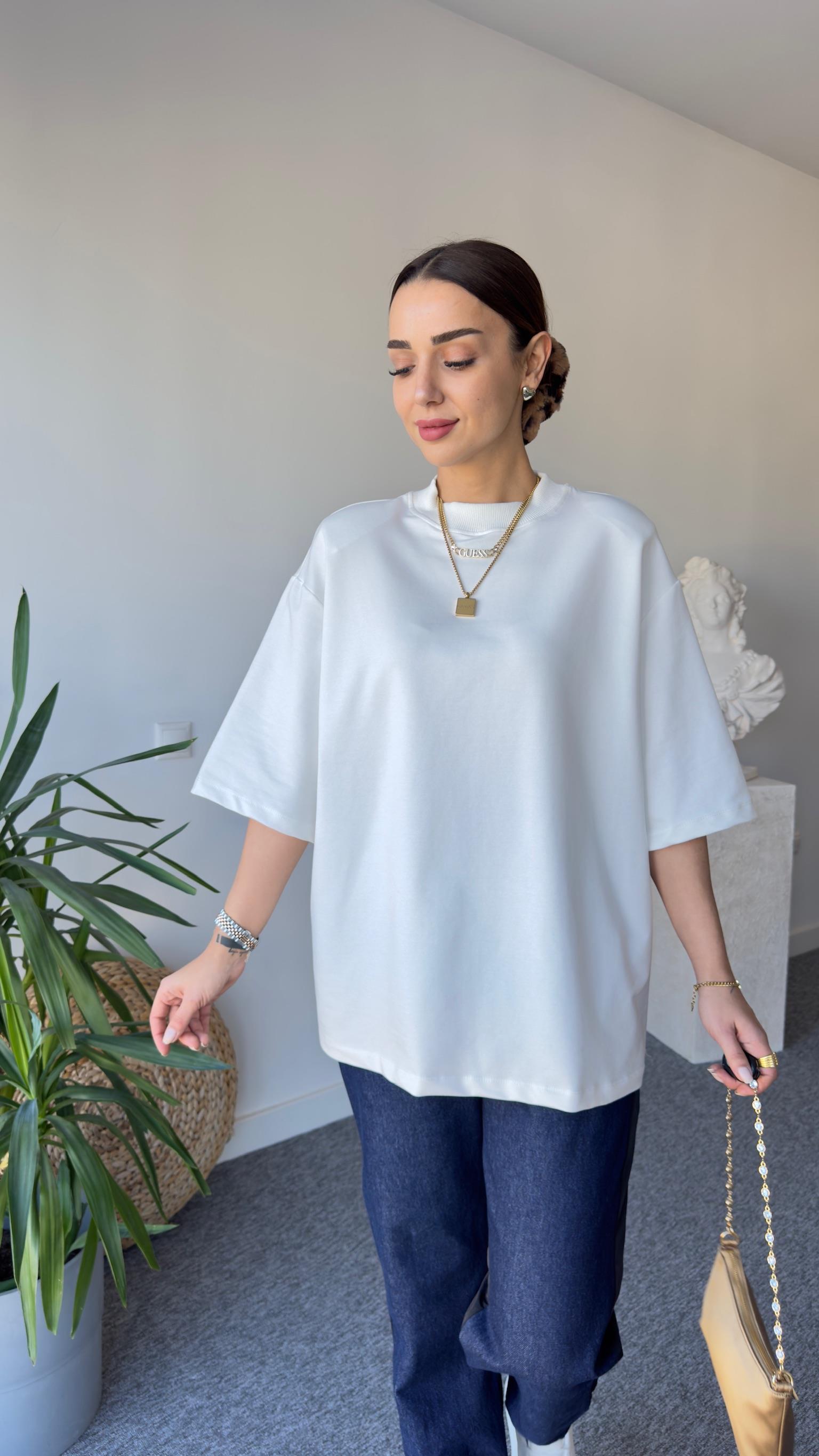 Vatkalı Premıum Beyaz Basic Tshirt