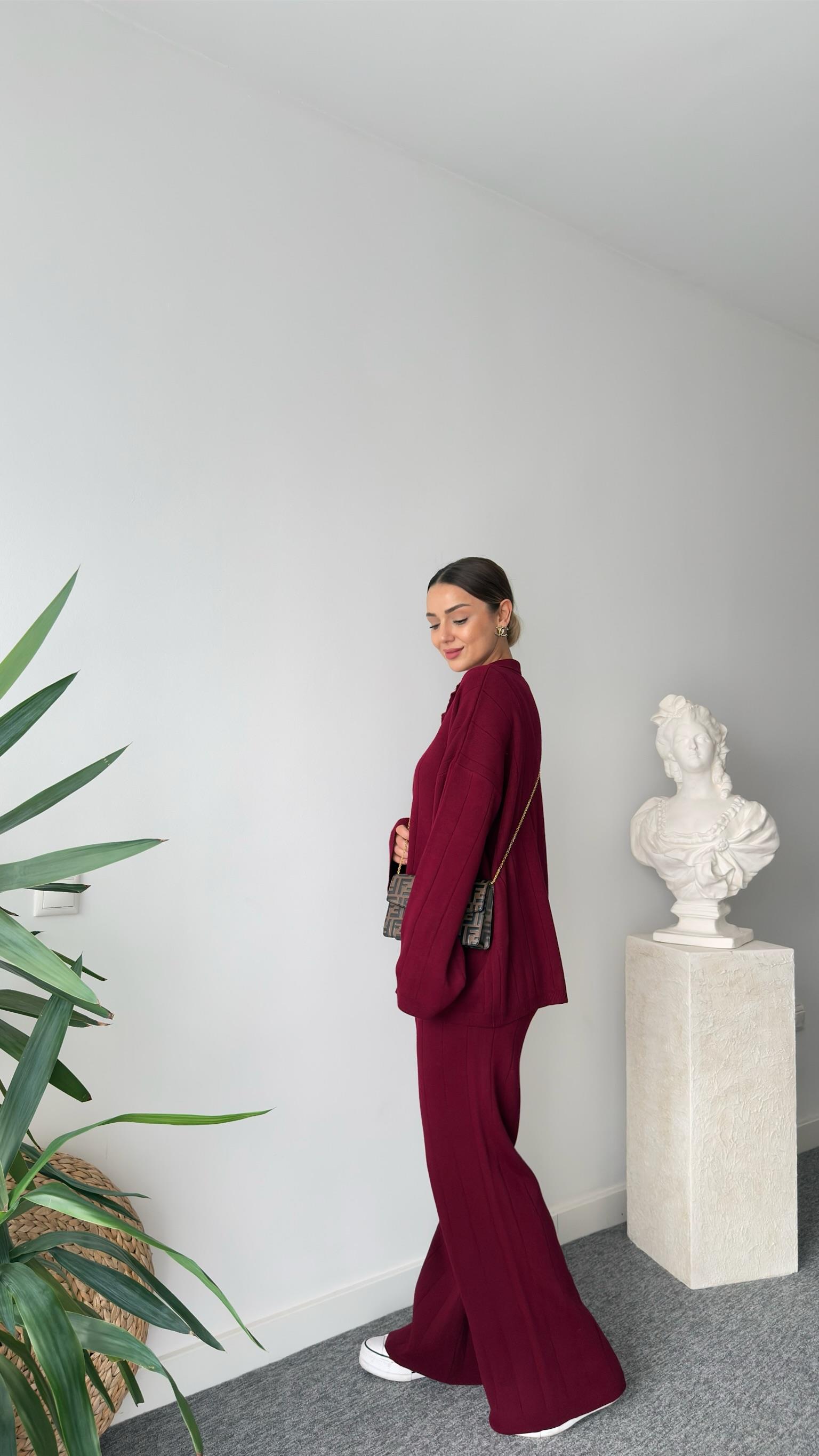 Bordo Quin Polo Yaka Triko Takım