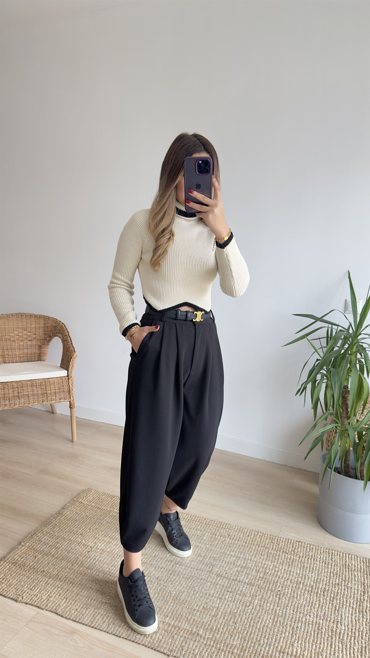 Zigzag Desen Ekru Triko