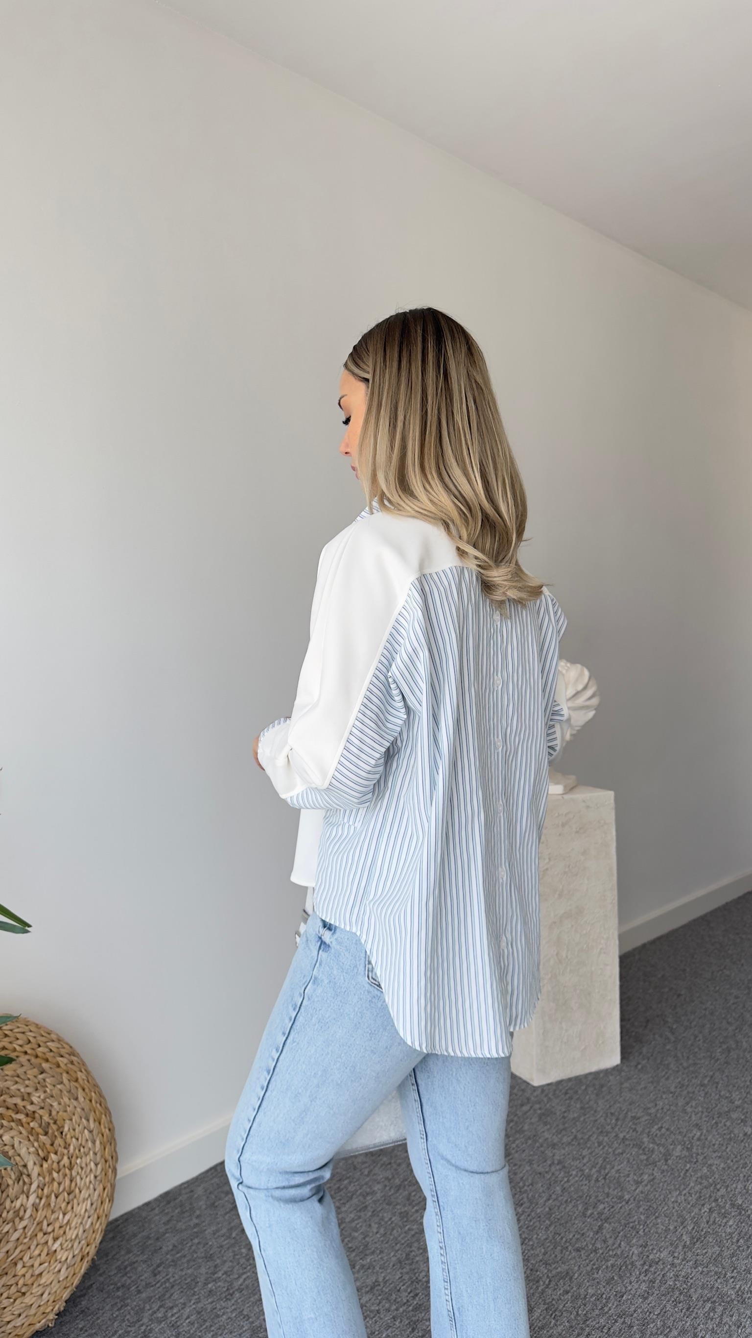 Glou Poplin Detay Sırt Düğmeli Beyaz Modal Sweat