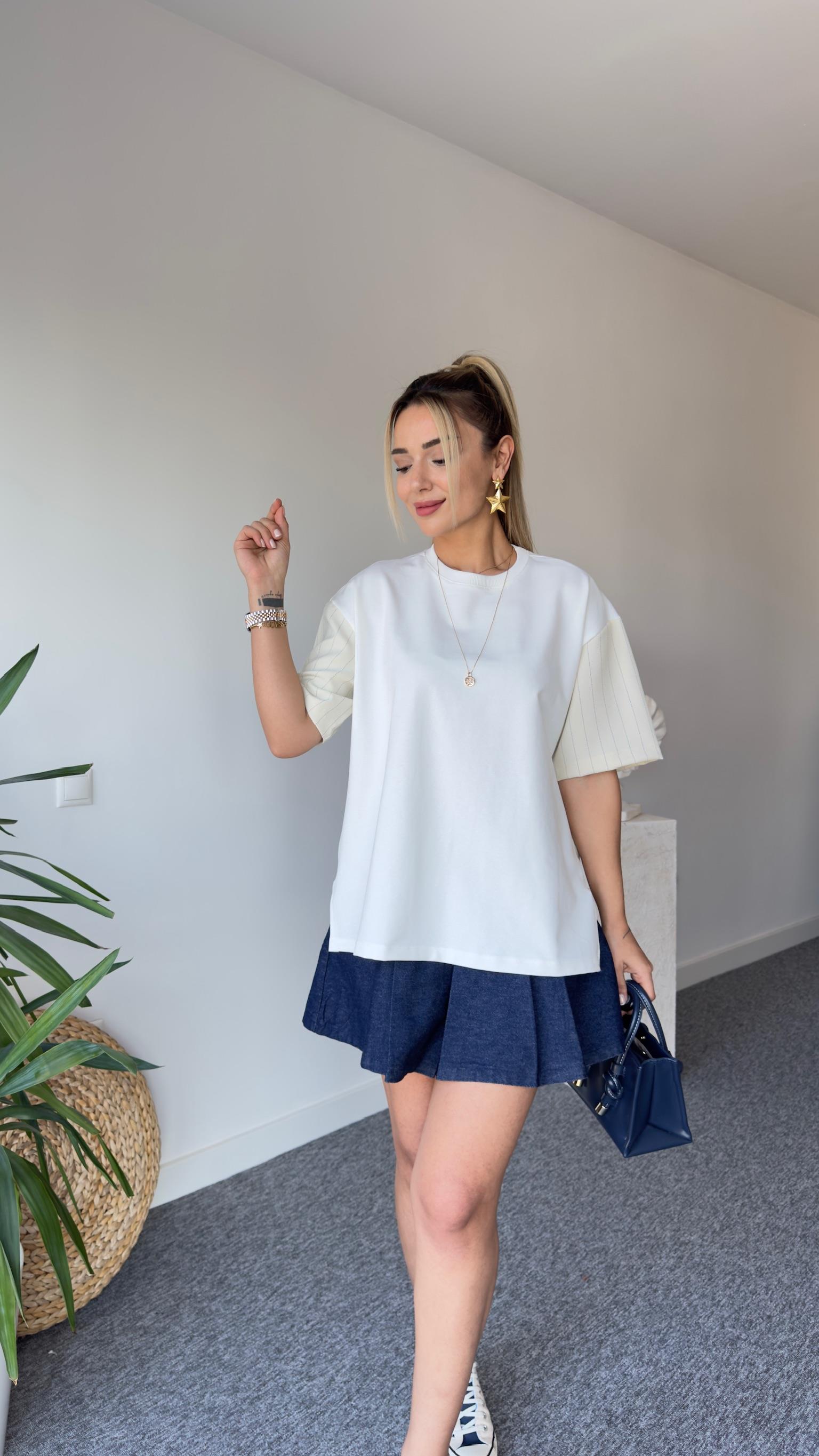 Pago Yan Fermuarlı Garnili Tshirt