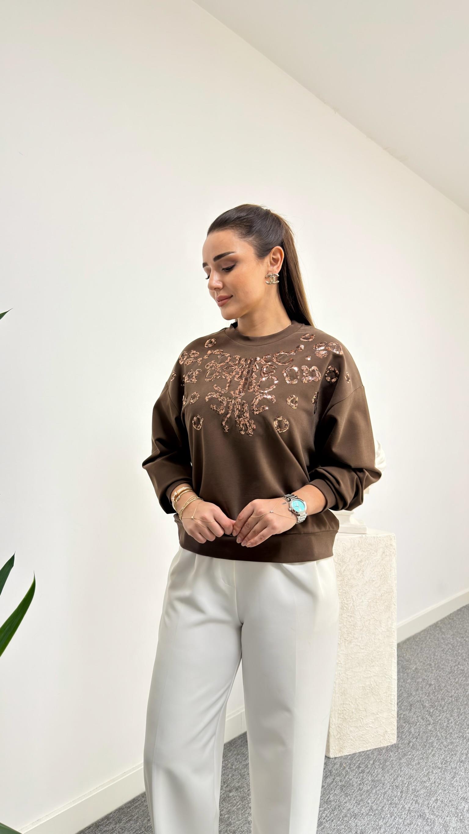 Kahve Payetli Premium Modal Sweat