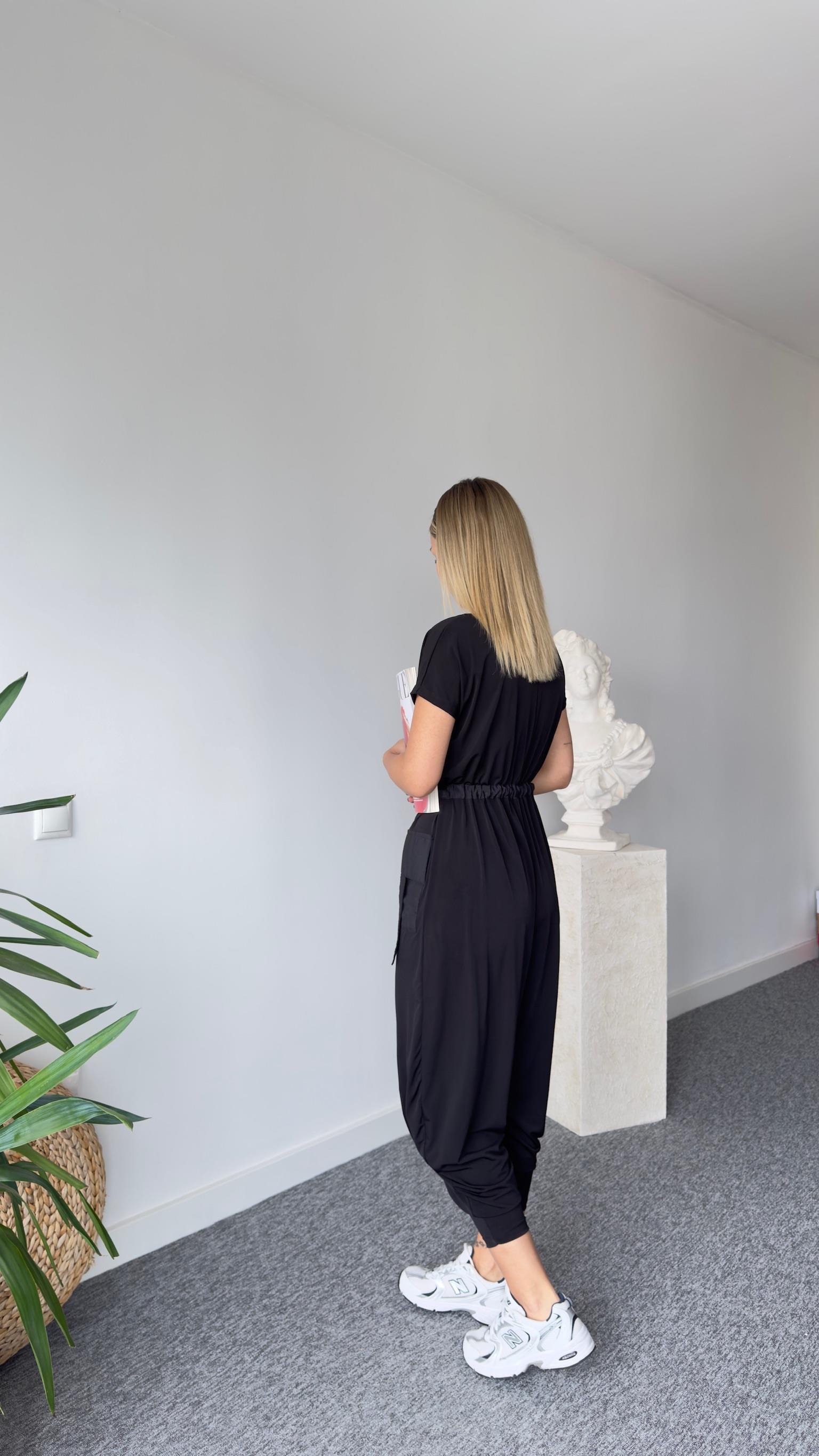 Şalvar Model Kargo Cep Siyah Tulum