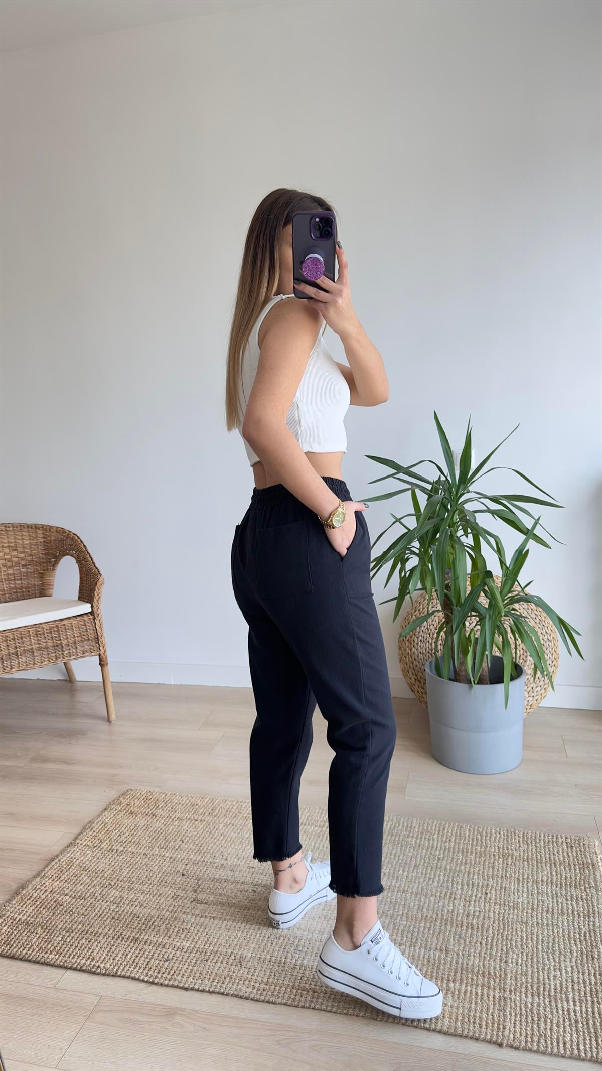 Beli Lastikli Siyah Gabardin Pantolon