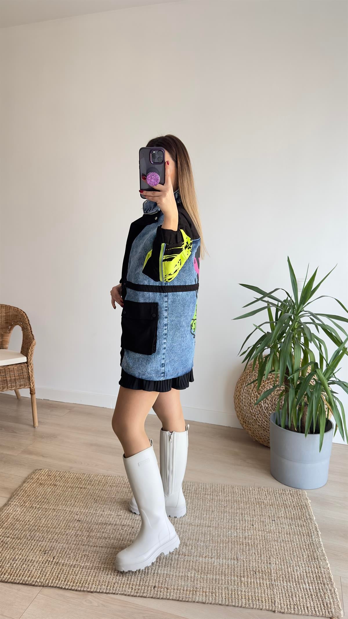 Renk Geçişli Tasarım Kot Ceket