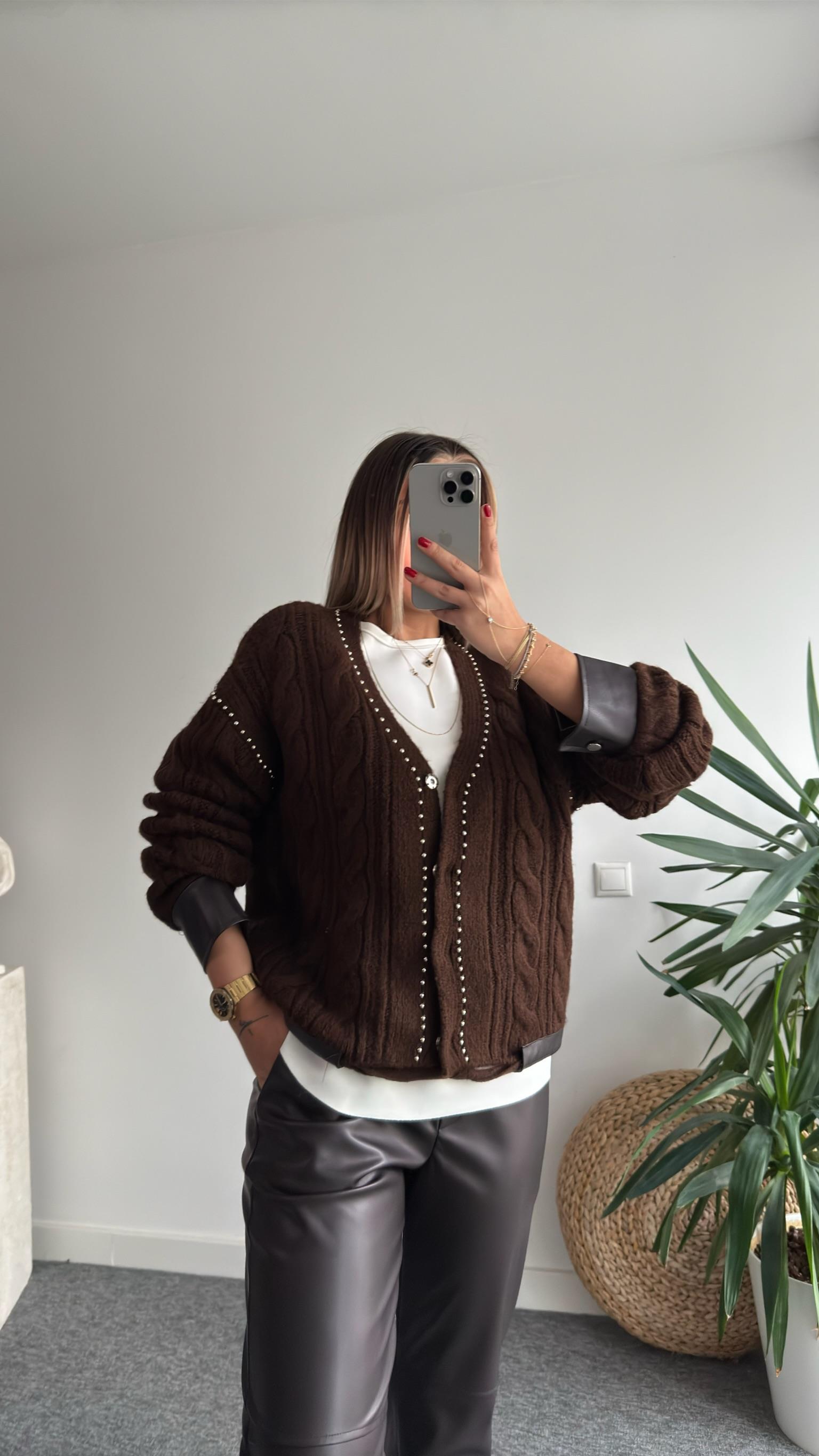 Kahve Tws Model Zımbalı Hırka