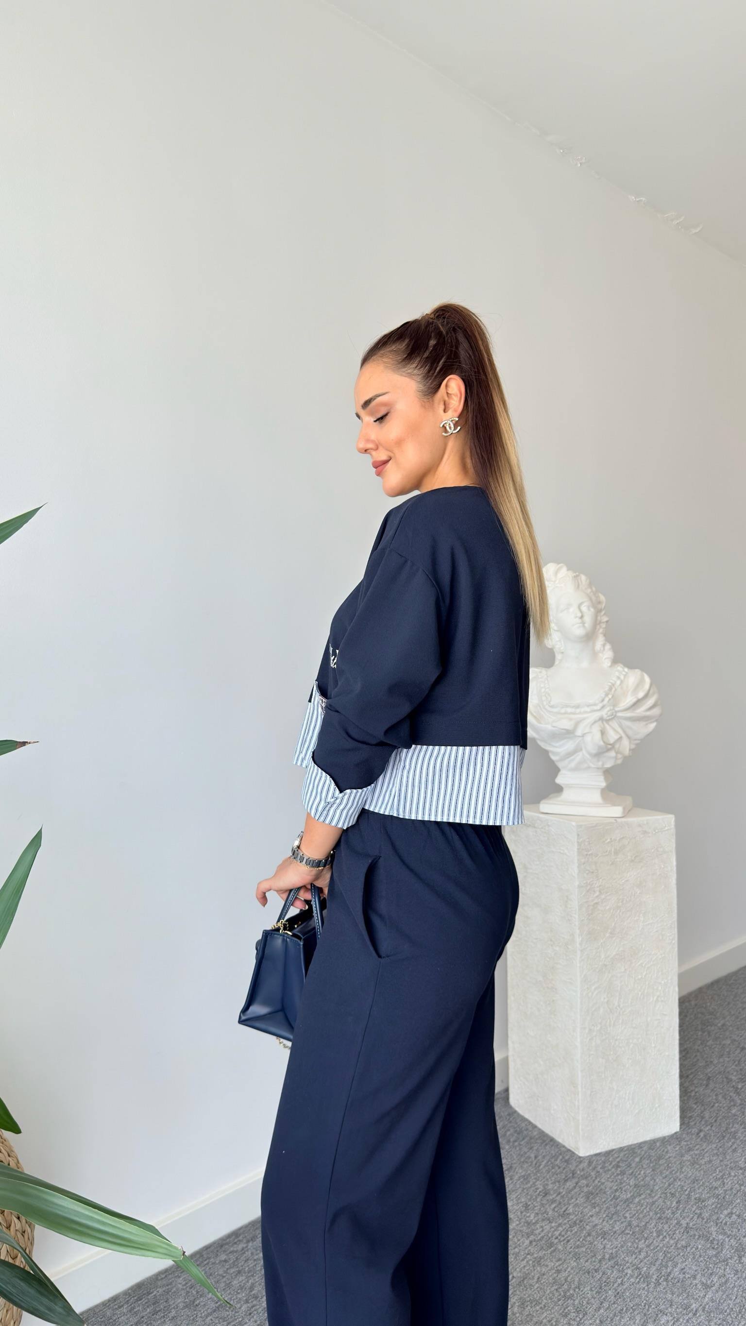 Varsıty Yazılı Gömlek Garnili Sweatshirt