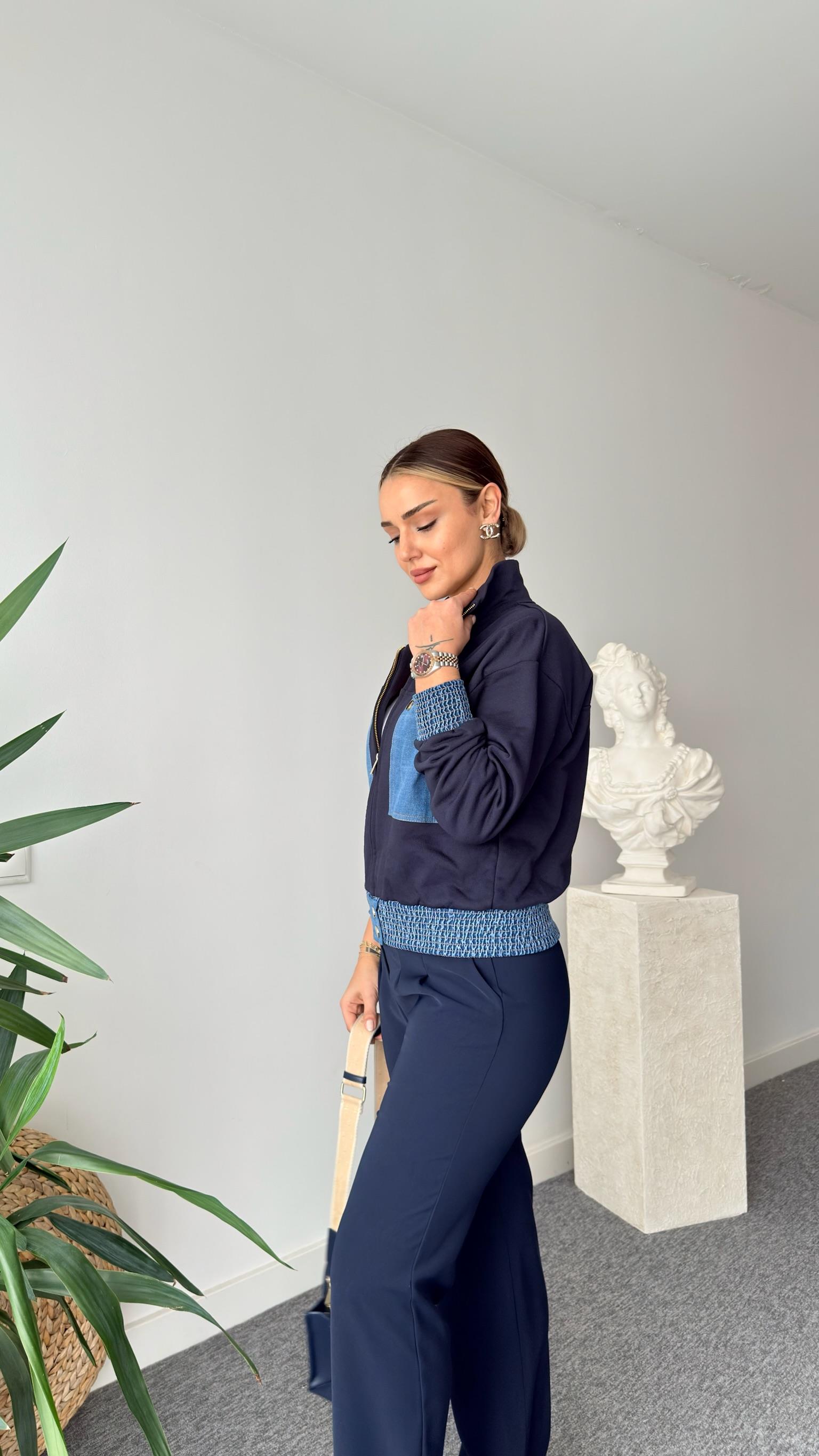 Sndro Model Mavi Denim Garnili Ceket