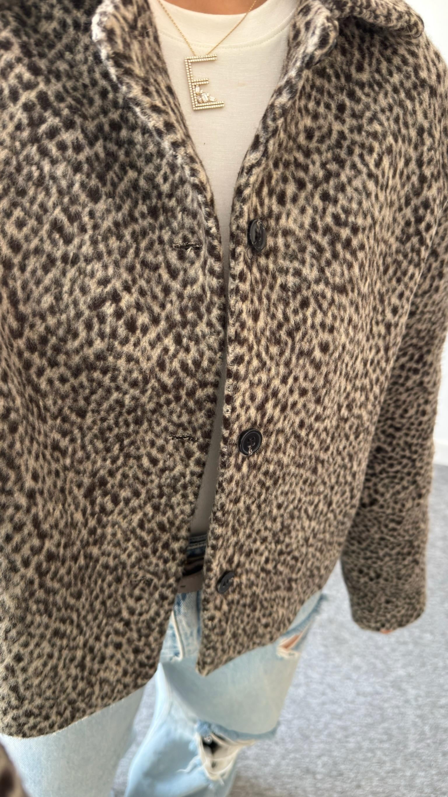 Ronde Massi Model Leopar Desenli Kaşe Ceket